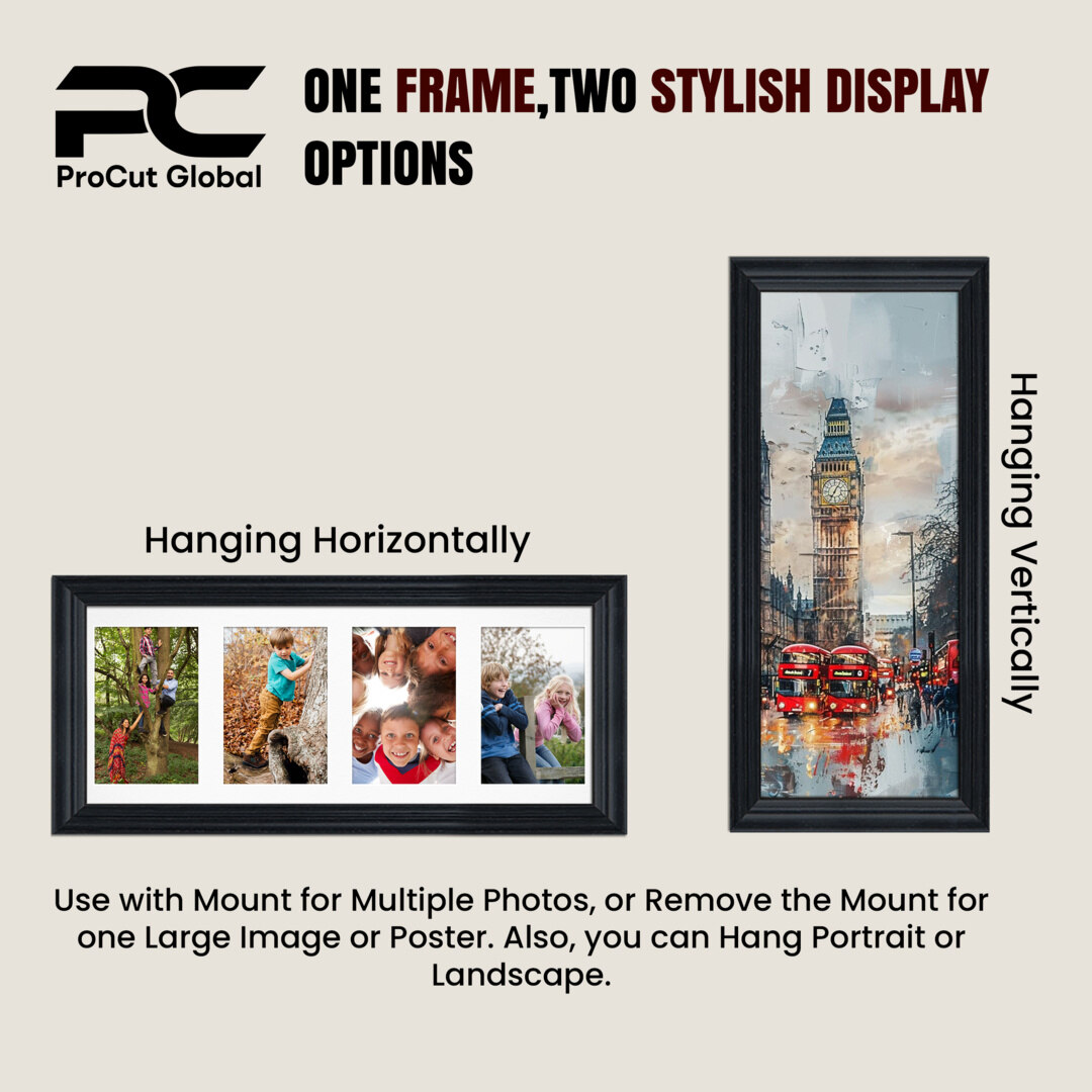 50x20cm Black Classic Multi Aperture Photo Frame - Fits 6x4" (x4) Photos | Collage Frame thumbnail 4
