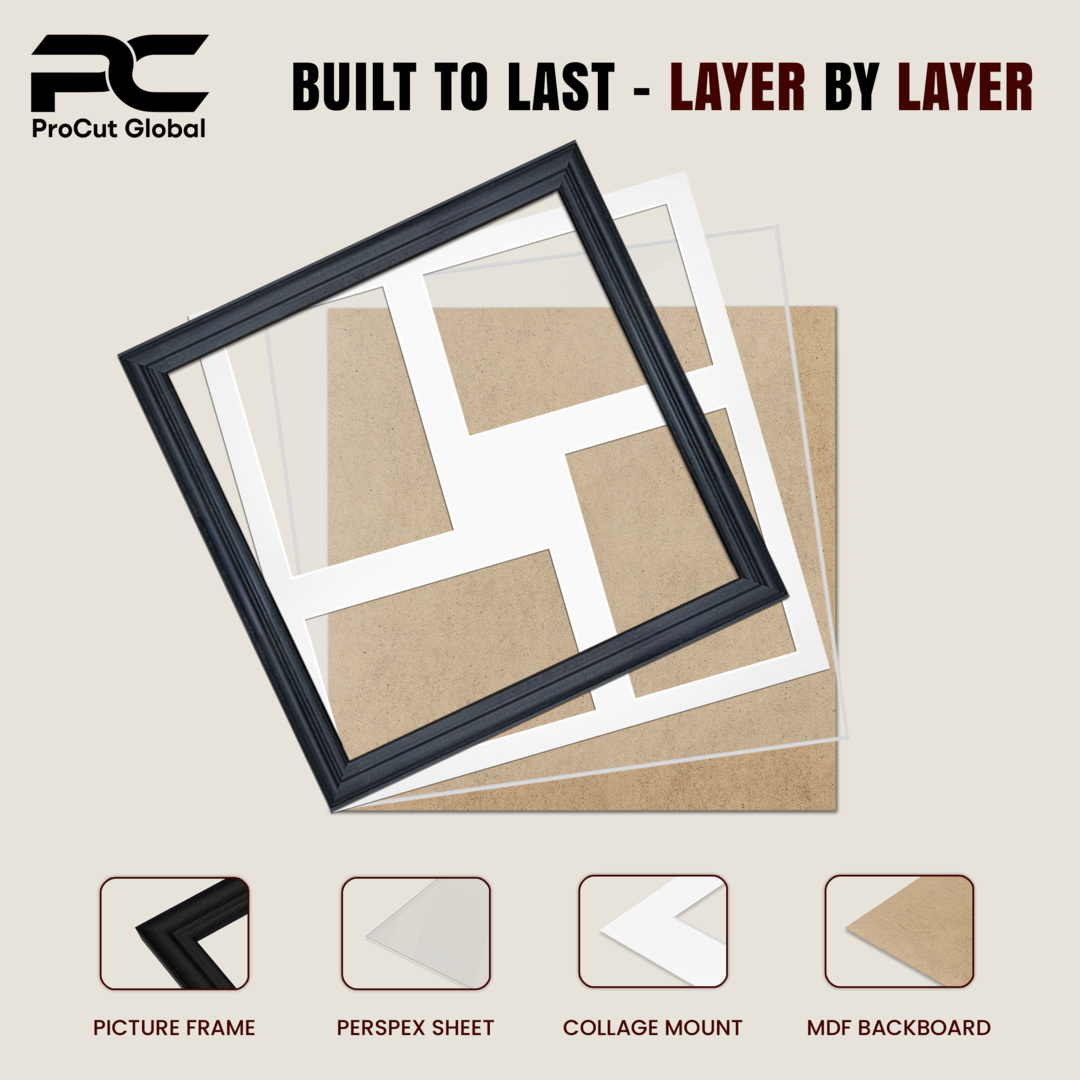 12x12" Classic Walnut Multi Aperture Photo Frame - Fits 6x4" (x4) Photos | Collage Frame thumbnail 5