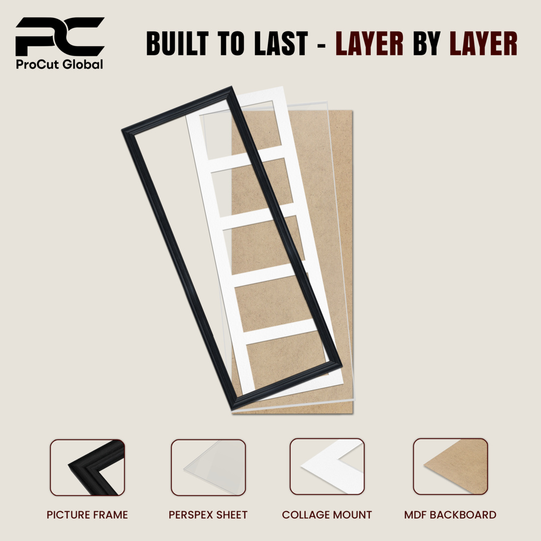 26x8" Classic Walnut Multi Aperture Photo Frame - Fits 6x4" (x5) Photos | Collage Frame thumbnail 5
