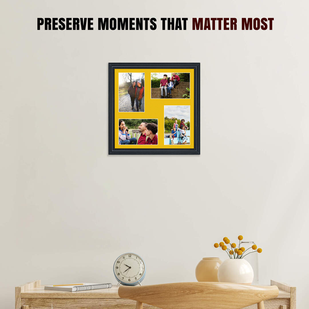 12x12" Black Classic Multi Aperture Photo Frame Holds 6x4" (x4) Photos With Bright Yellow Mount | Modern Collage Frame thumbnail 2
