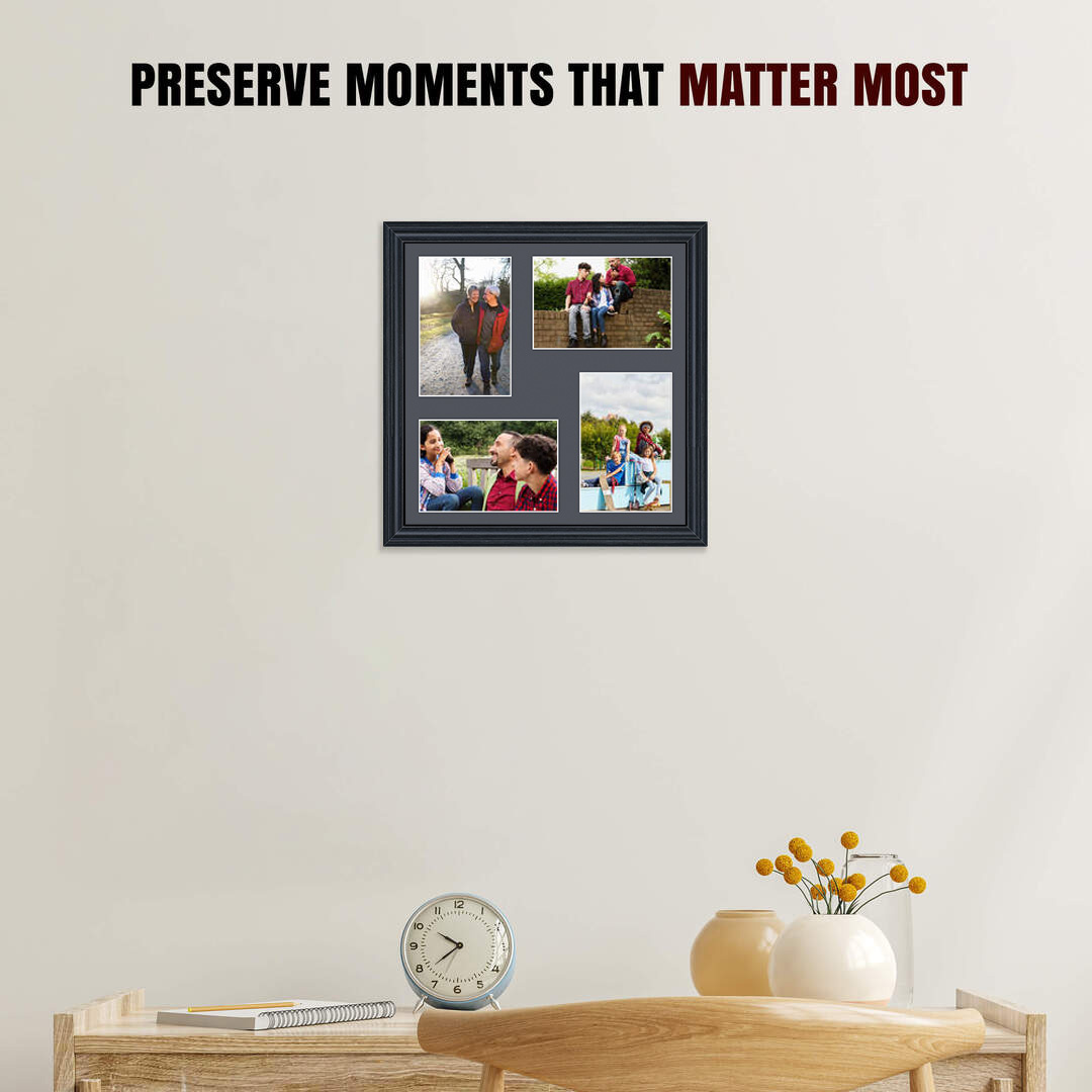 12x12" Black Classic Multi Aperture Photo Frame - Fits 6x4" (x4) Photos | Collage Frame thumbnail 2