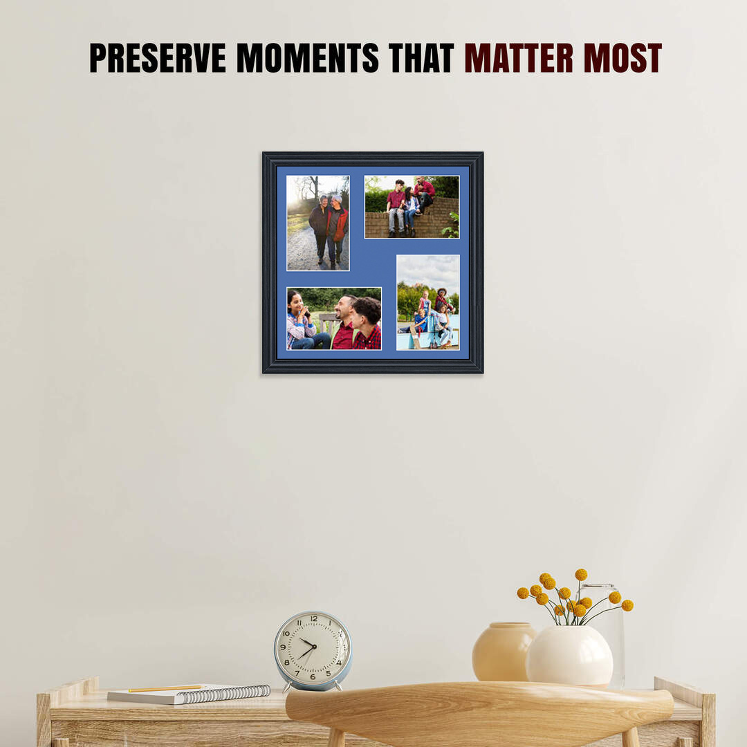 12x12" Black Classic Multi Aperture Photo Frame Holds 6x4" (x4) Photos With Pacific Blue Mount | Modern Collage Frame thumbnail 2