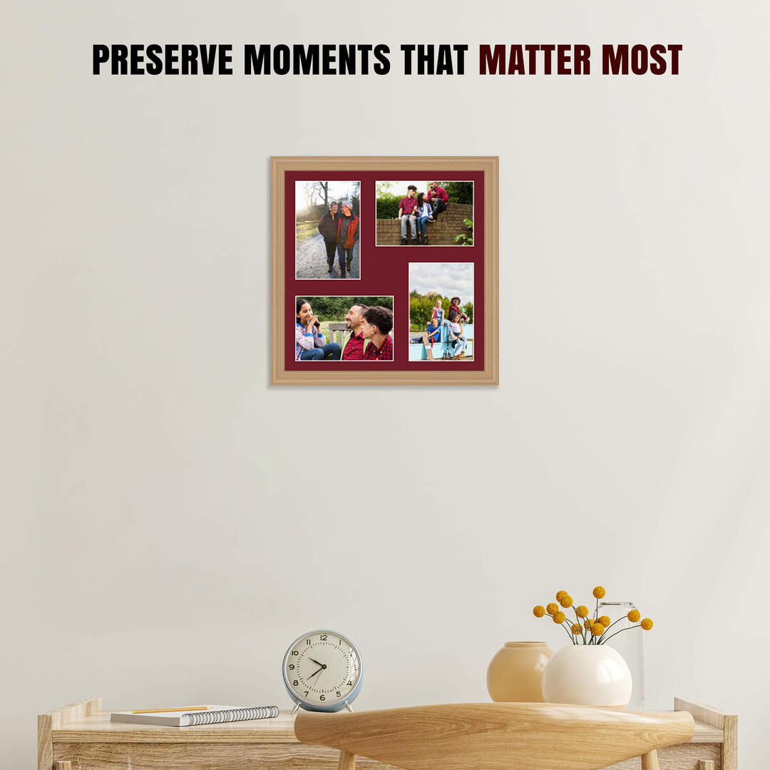 12x12" Country Pine Classic Multi Aperture Photo Frame Holds 6x4" (x4) Photos With Burgundy Mount | Modern Collage Frame thumbnail 2