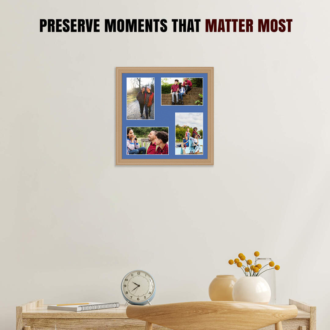 12x12" Country Pine Classic Multi Aperture Photo Frame Holds 6x4" (x4) Photos With Pacific Blue Mount | Modern Collage Frame thumbnail 2