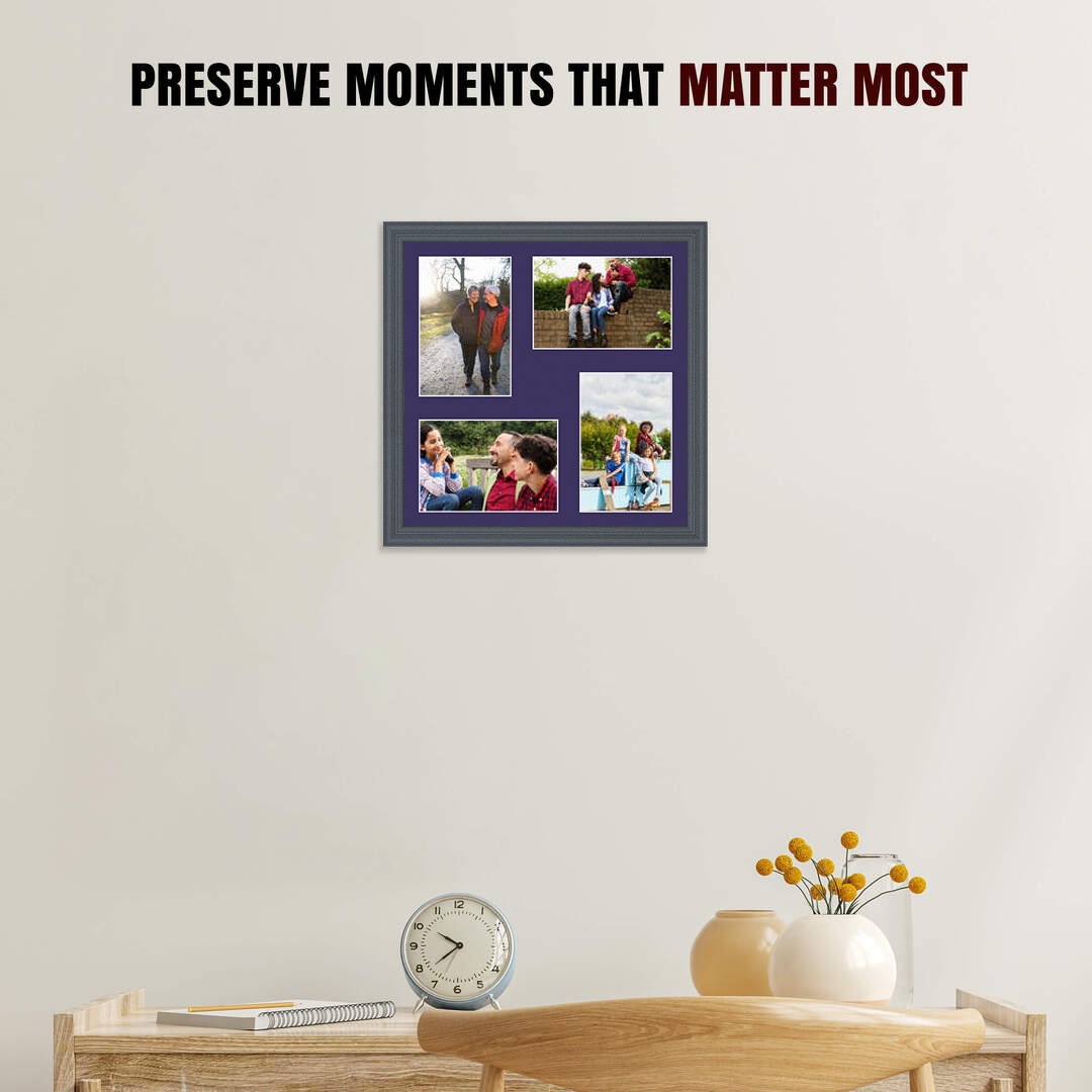 12x12" Dark Grey Classic Multi Aperture Photo Frame Holds 6x4" (x4) Photos With Damson Mount | Modern Collage Frame thumbnail 2
