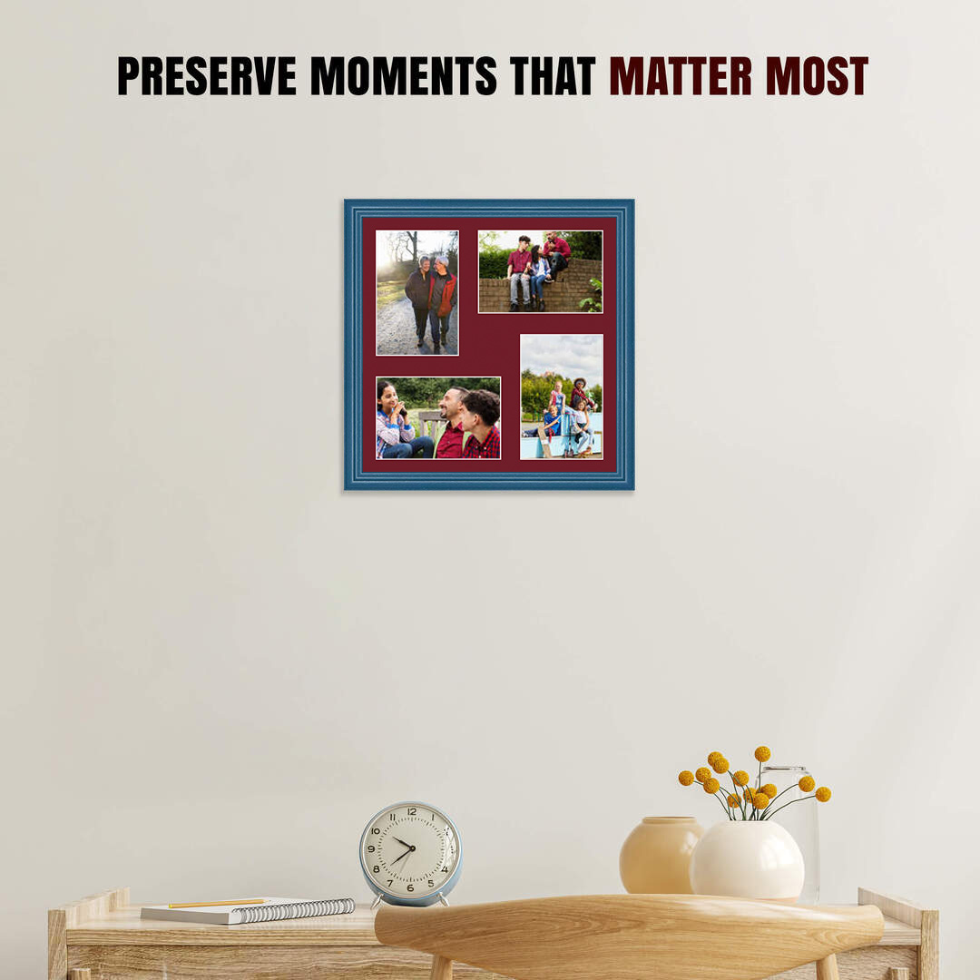 12x12" Navy Blue Classic Multi Aperture Photo Frame Holds 6x4" (x4) Photos With Burgundy Mount | Modern Collage Frame thumbnail 2