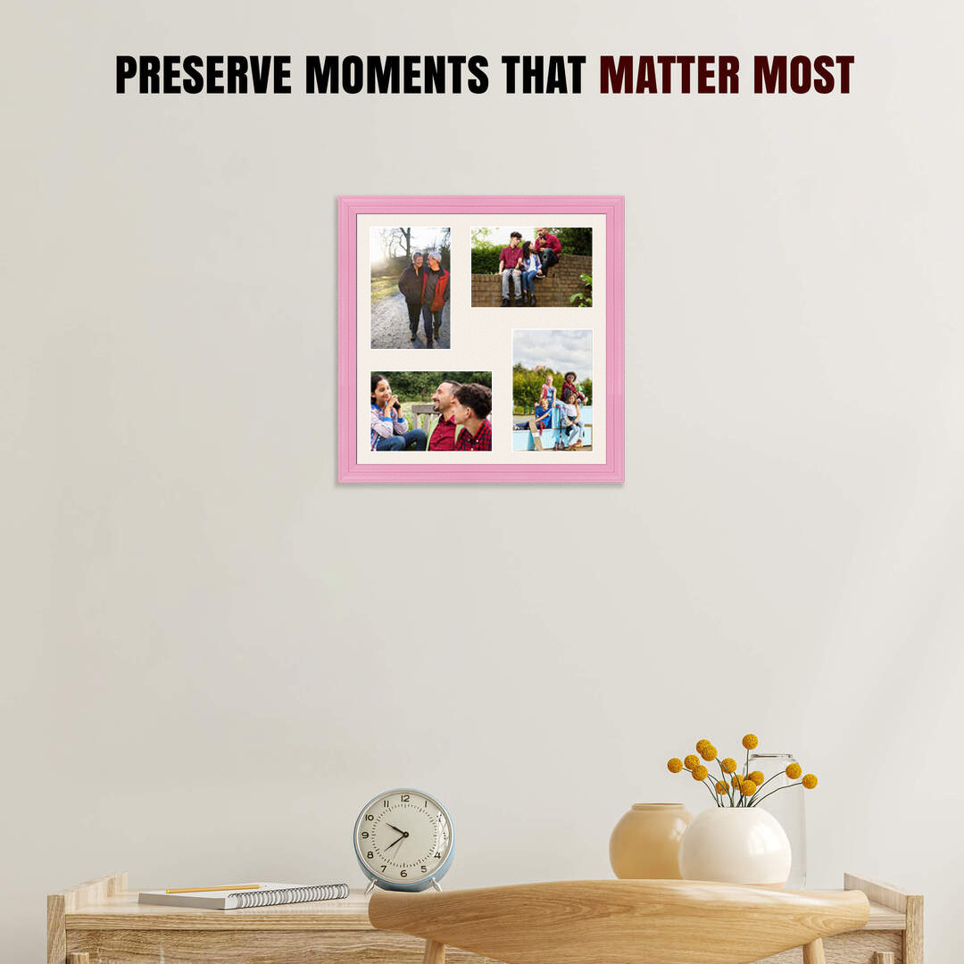 12x12" Classic Pastel Pink Multi Aperture Photo Frame - Fits 6x4" (x4) Photos | Collage Frame thumbnail 2