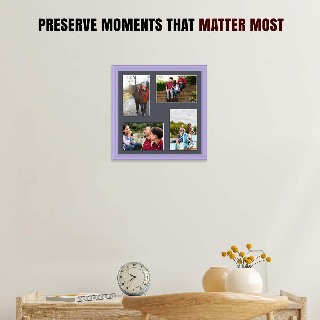 12x12" Purple Classic Multi Aperture Photo Frame Holds 6x4" (x4) Photos With Charcoal Grey Mount | Modern Collage Frame thumbnail 2