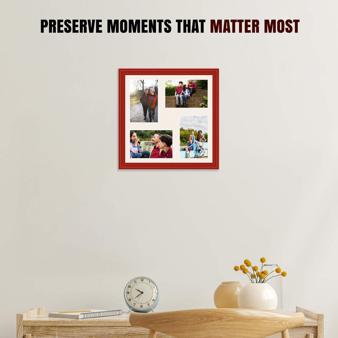 12x12" Red Classic Multi Aperture Photo Frame Holds 6x4" (x4) Photos With Antique White Mount | Modern Collage Frame thumbnail 2