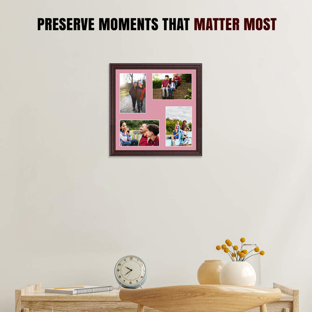12x12" Rose Wood Classic Multi Aperture Photo Frame Holds 6x4" (x4) Photos With Dusty Rose Mount | Modern Collage Frame thumbnail 2