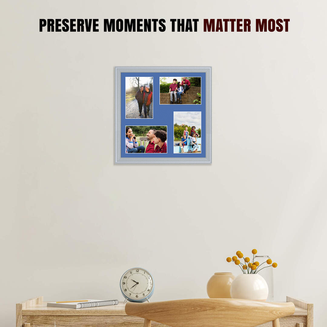 12x12" Classic Silver Multi Aperture Photo Frame - Fits 6x4" (x4) Photos | Collage Frame thumbnail 2