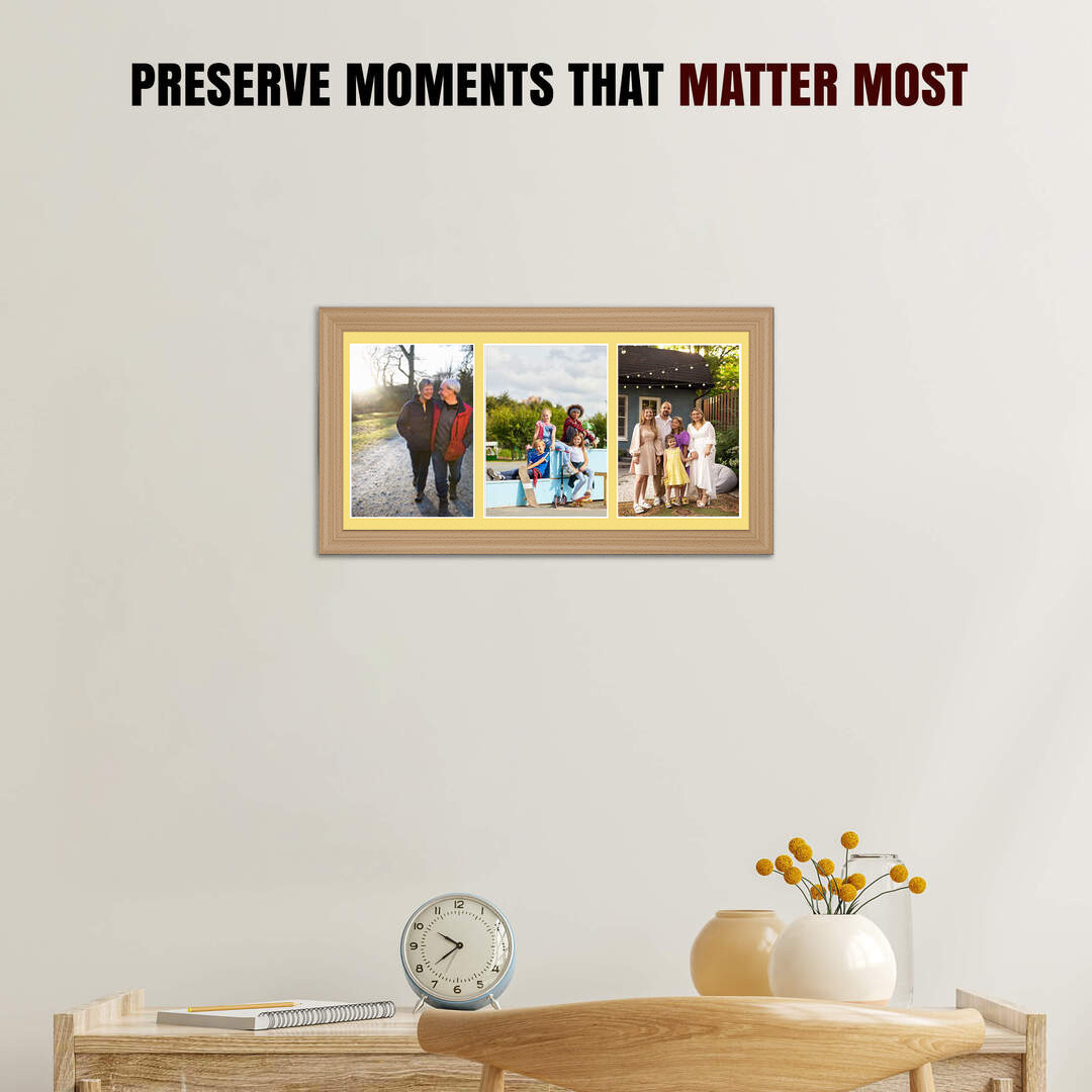 16x8" Country Pine Classic Multi Aperture Photo Frame Holds 7x5" (x3) Photos With Primrose Mount | Modern Collage Frame thumbnail 2