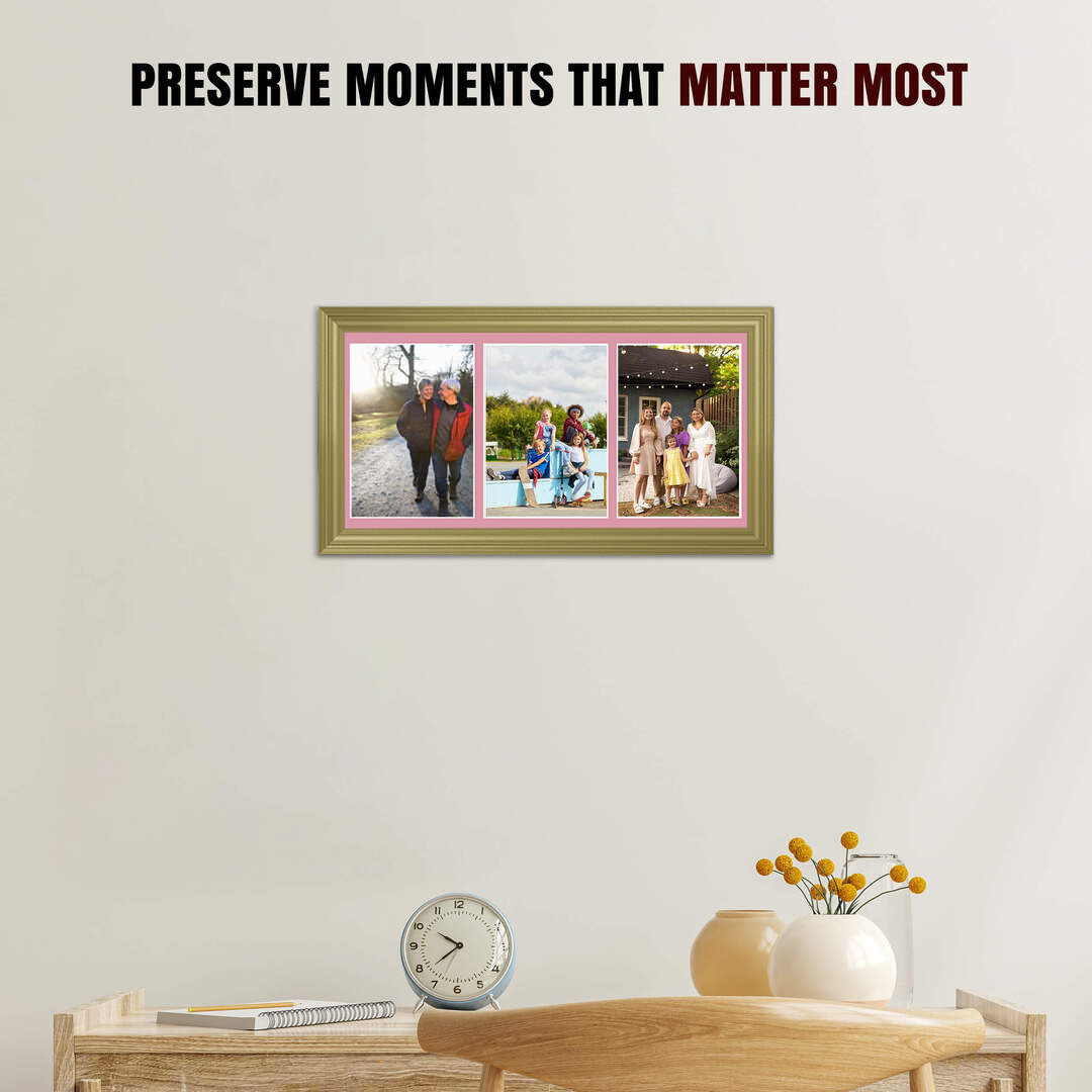 16x8" Classic Gold Multi Aperture Photo Frame - Fits 7x5" (x3) Photos | Collage Frame thumbnail 2