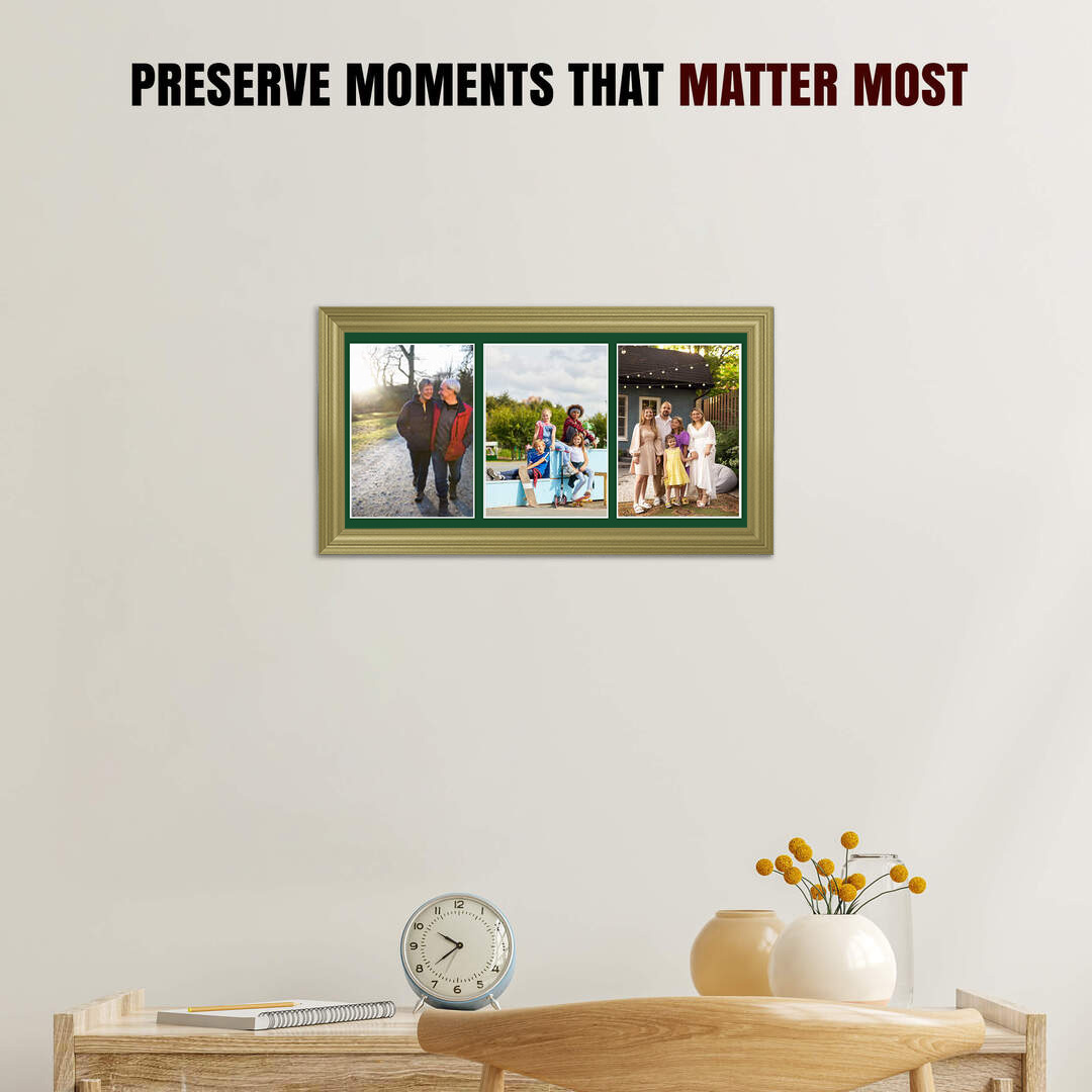 16x8" Gold Classic Multi Aperture Photo Frame - Fits 7x5" (x3) Photos | Collage Frame thumbnail 2