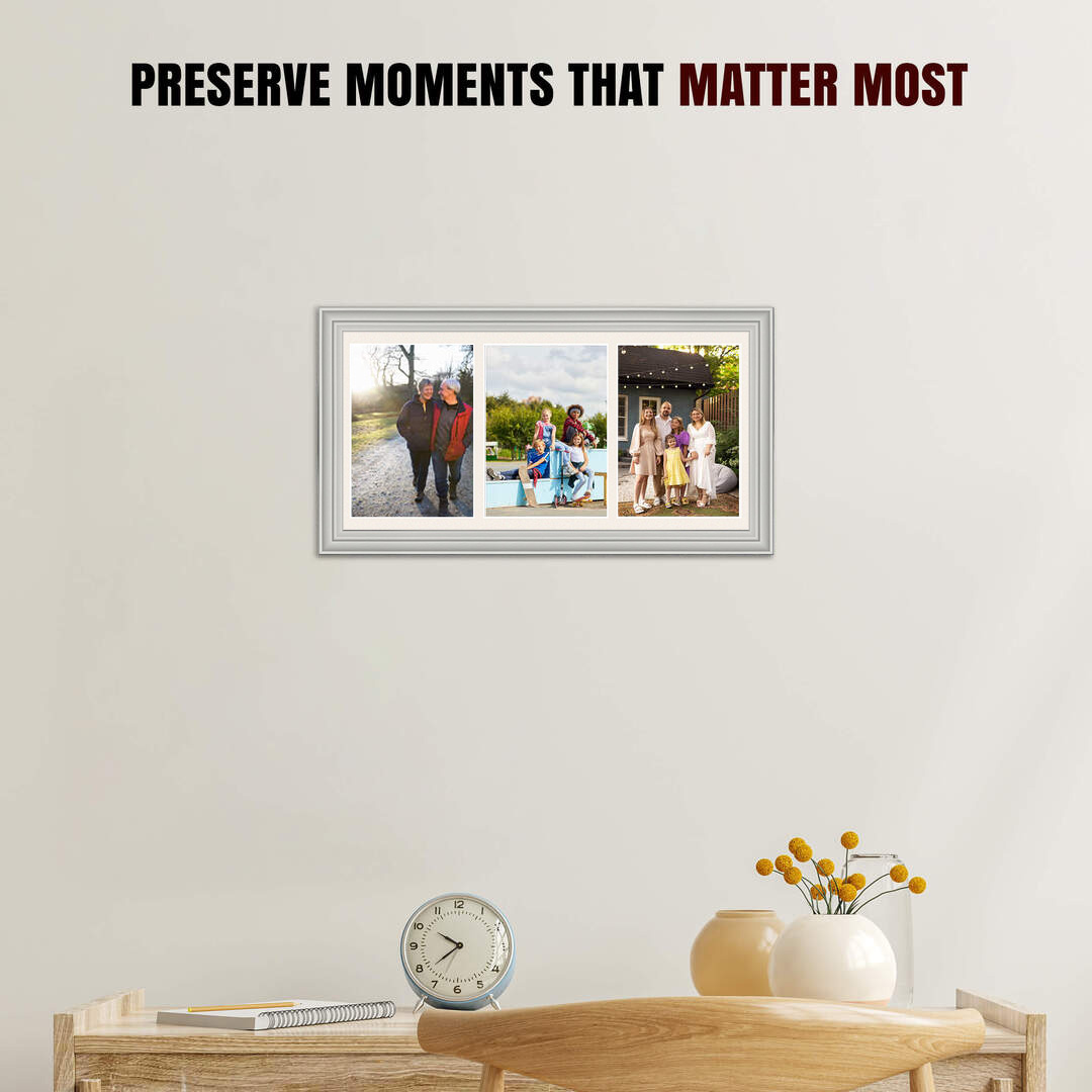 16x8" Light Grey Classic Multi Aperture Photo Frame - Fits 7x5" (x3) Photos | Collage Frame thumbnail 2