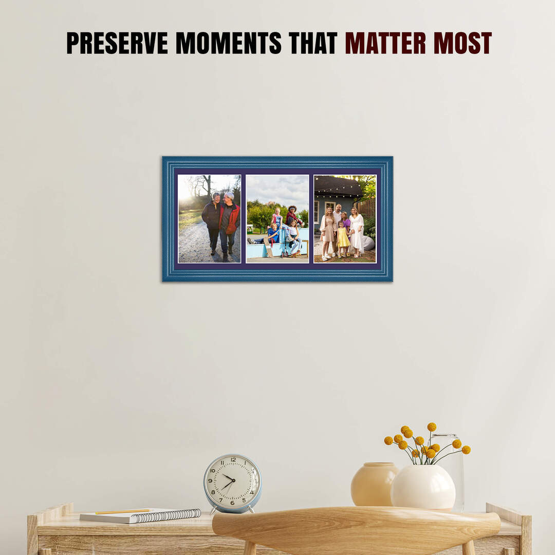 16x8" Classic Navy Blue Multi Aperture Photo Frame - Fits 7x5" (x3) Photos | Collage Frame thumbnail 2