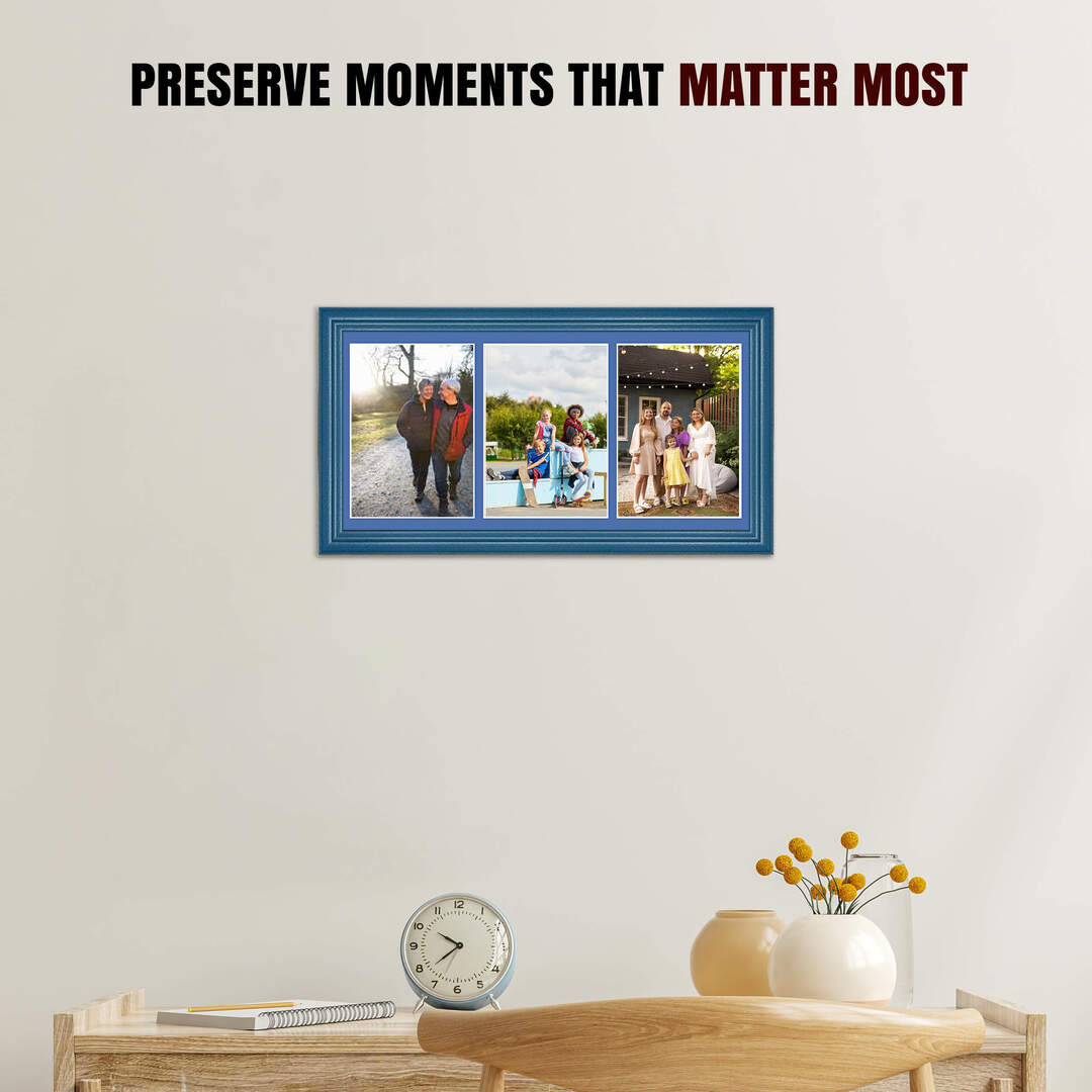 16x8" Classic Navy Blue Multi Aperture Photo Frame - Fits 7x5" (x3) Photos | Collage Frame thumbnail 2