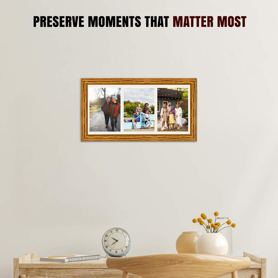 16x8" Oak Classic Multi Aperture Photo Frame Holds 7x5" (x3) Photos With Antique White Mount | Modern Collage Frame thumbnail 2