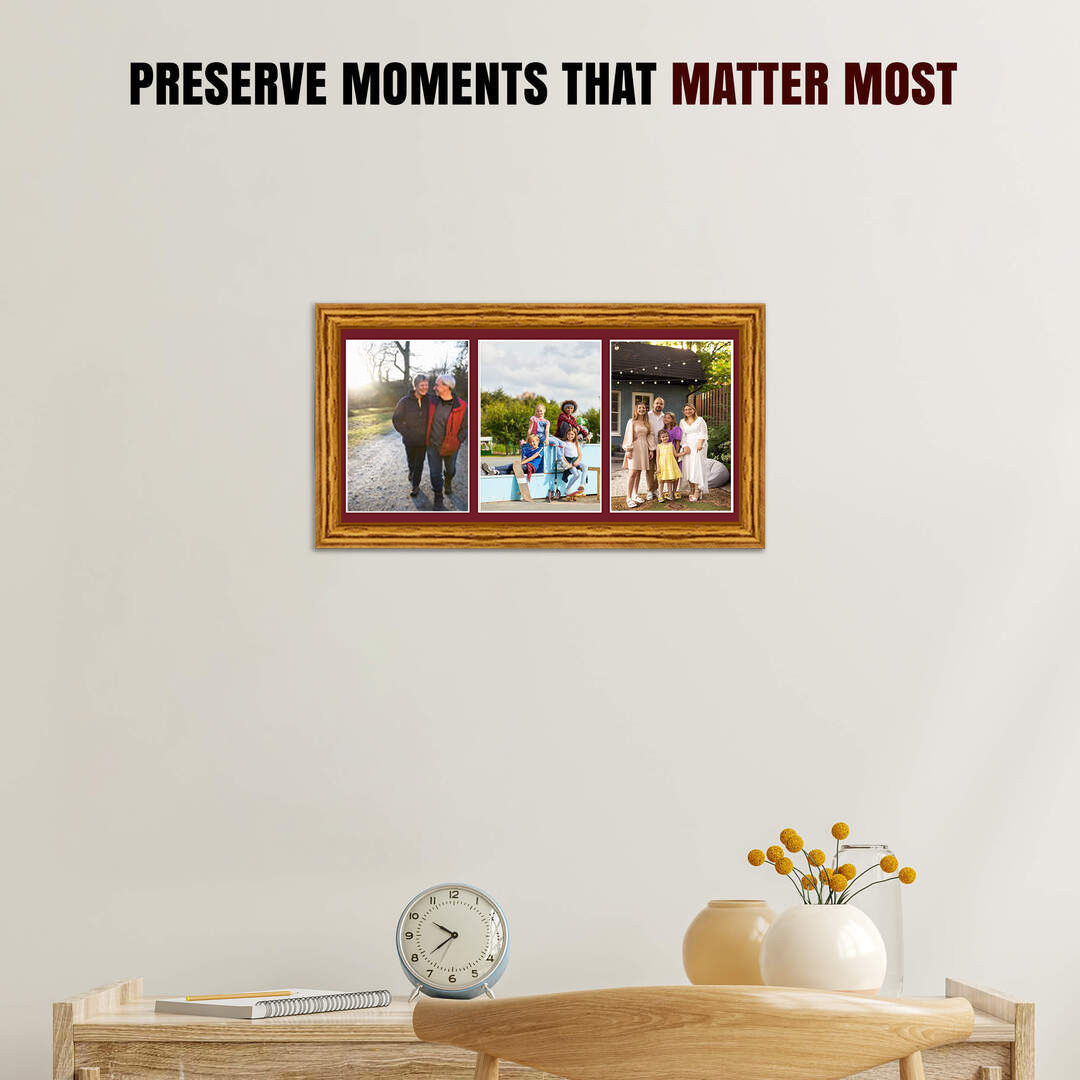 16x8" Oak Classic Multi Aperture Photo Frame - Fits 7x5" (x3) Photos | Collage Frame thumbnail 2