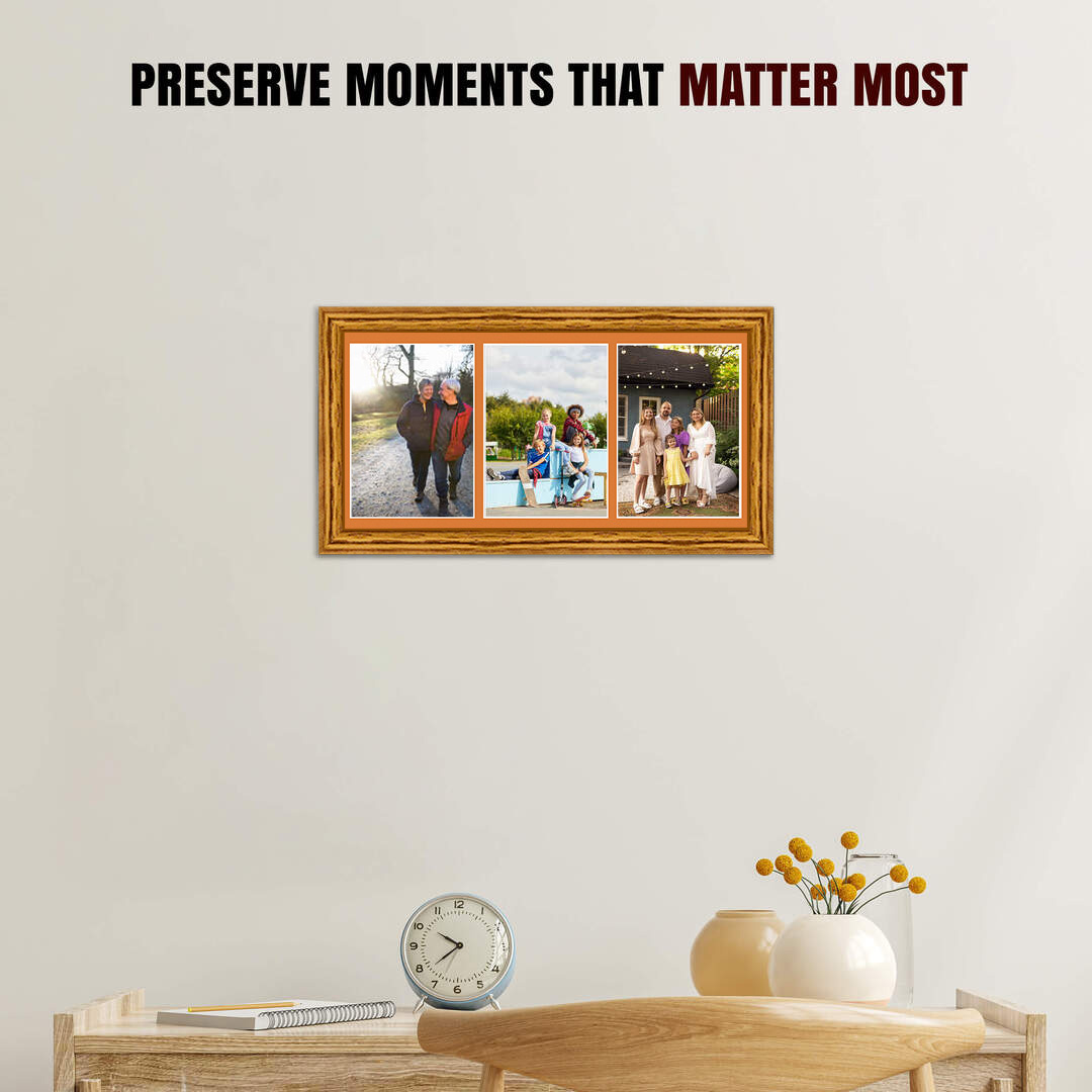 16x8" Oak Classic Multi Aperture Photo Frame - Fits 7x5" (x3) Photos | Collage Frame thumbnail 2