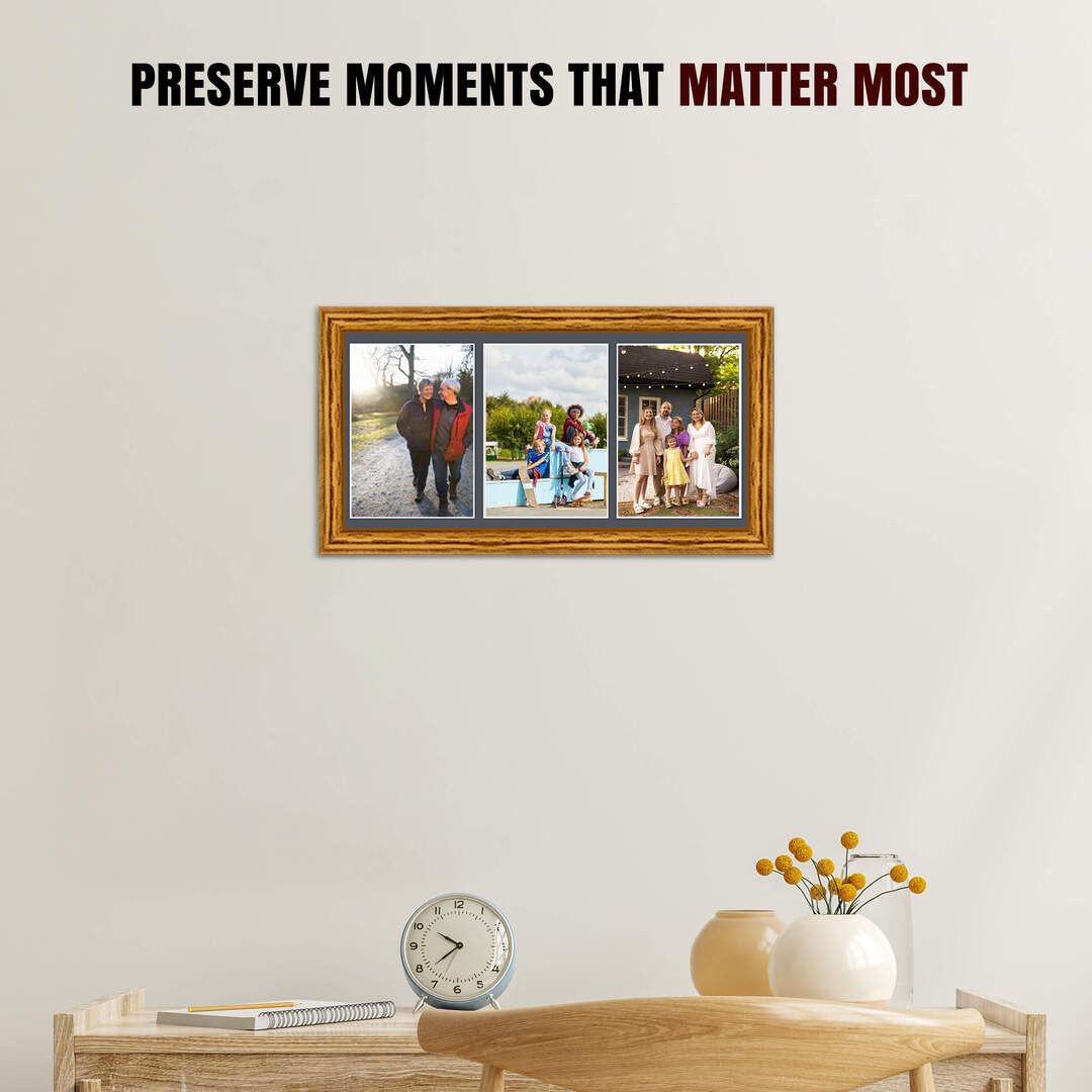 16x8" Oak Classic Multi Aperture Photo Frame - Fits 7x5" (x3) Photos | Collage Frame thumbnail 2