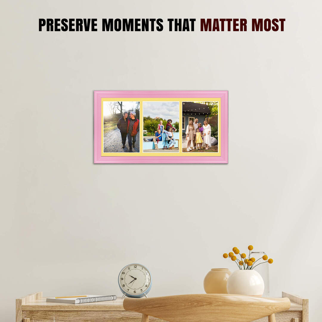 16x8" Pastel Pink Classic Multi Aperture Photo Frame - Fits 7x5" (x3) Photos | Collage Frame thumbnail 2
