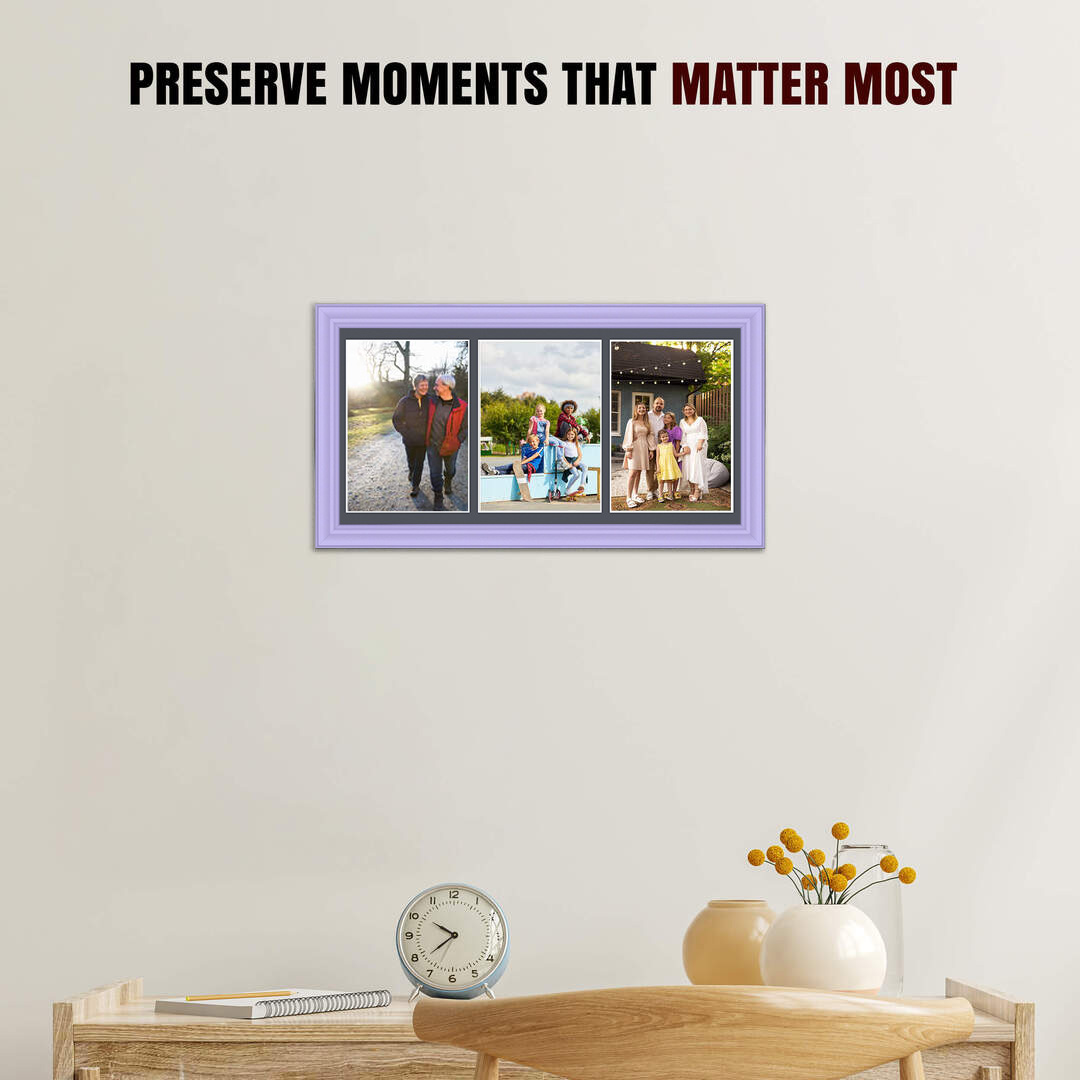 16x8" Purple Classic Multi Aperture Photo Frame Holds 7x5" (x3) Photos With Charcoal Grey Mount | Modern Collage Frame thumbnail 2