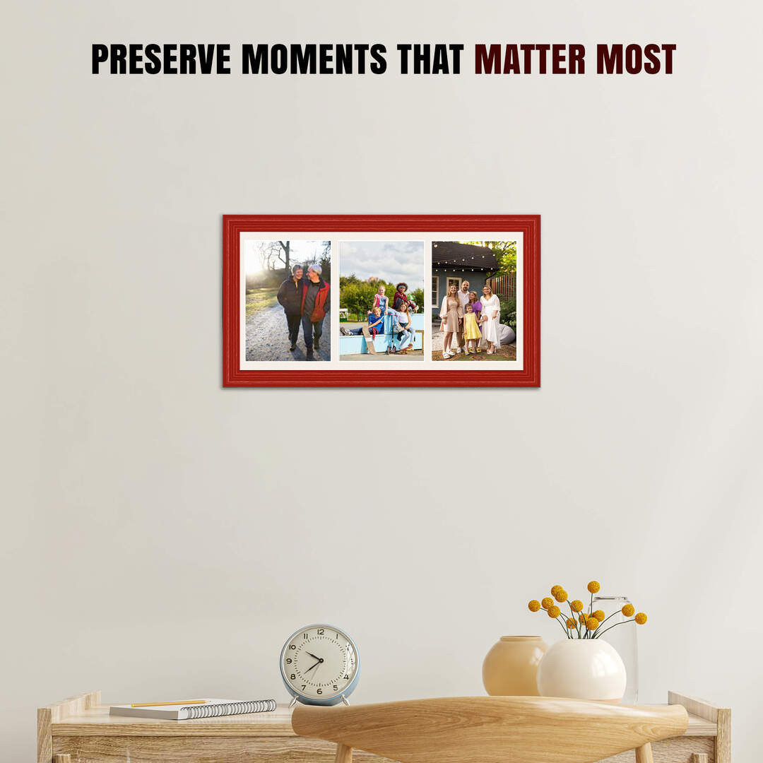 16x8" Red Classic Multi Aperture Photo Frame - Fits 7x5" (x3) Photos | Collage Frame thumbnail 2