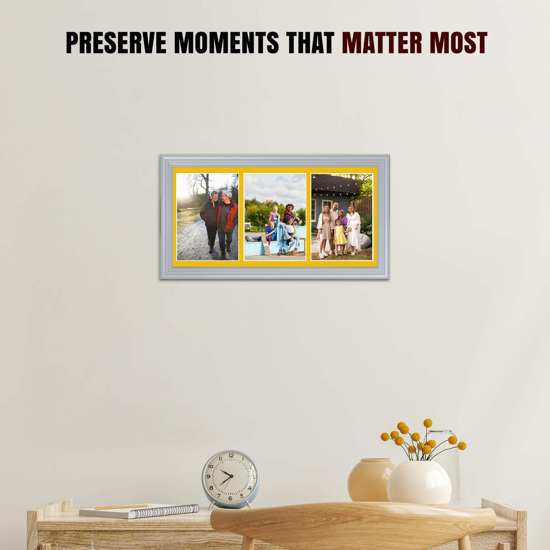 16x8" Classic Silver Multi Aperture Photo Frame - Fits 7x5" (x3) Photos | Collage Frame thumbnail 2
