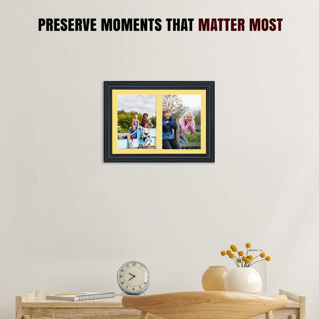 20x14" Black Classic Multi Aperture Photo Frame Holds A4 (x2) Photos With Primrose Mount | Modern Collage Frame thumbnail 2