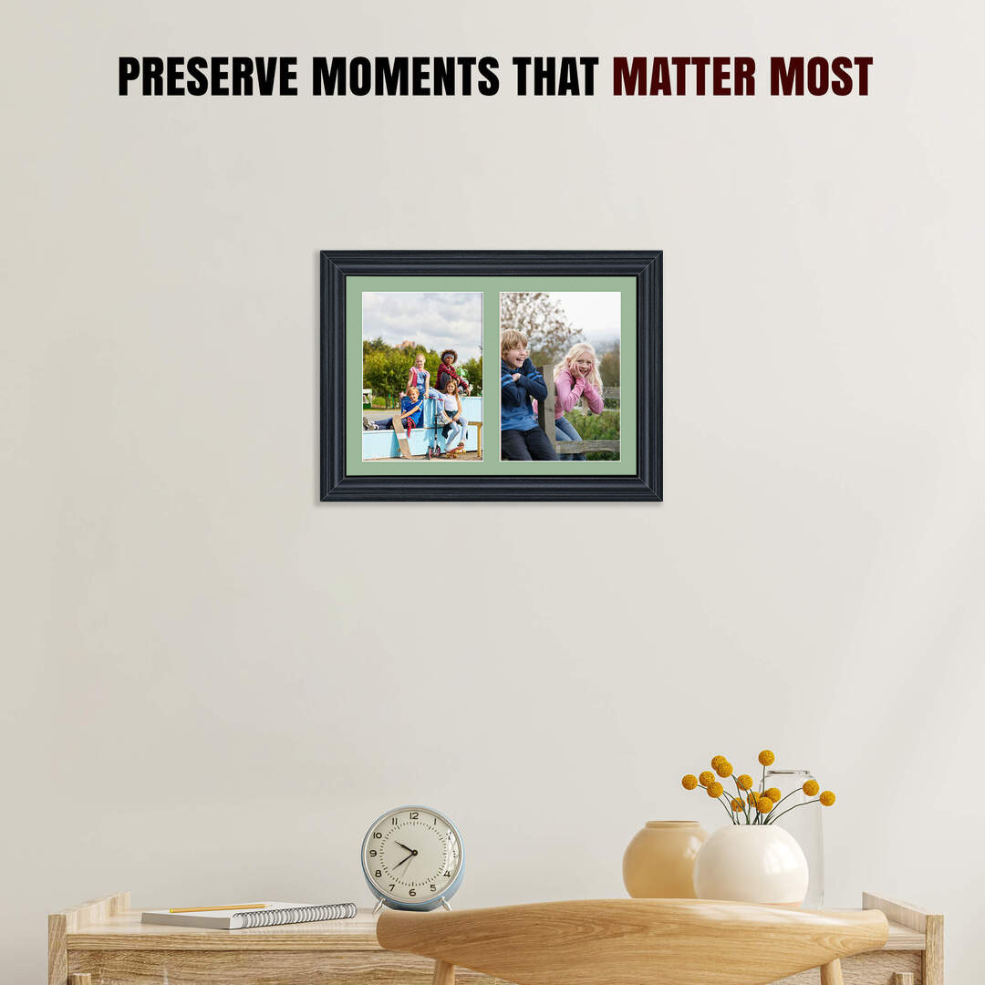 20x14" Black Classic Multi Aperture Photo Frame Holds A4 (x2) Photos With Sage Green Mount | Modern Collage Frame thumbnail 2