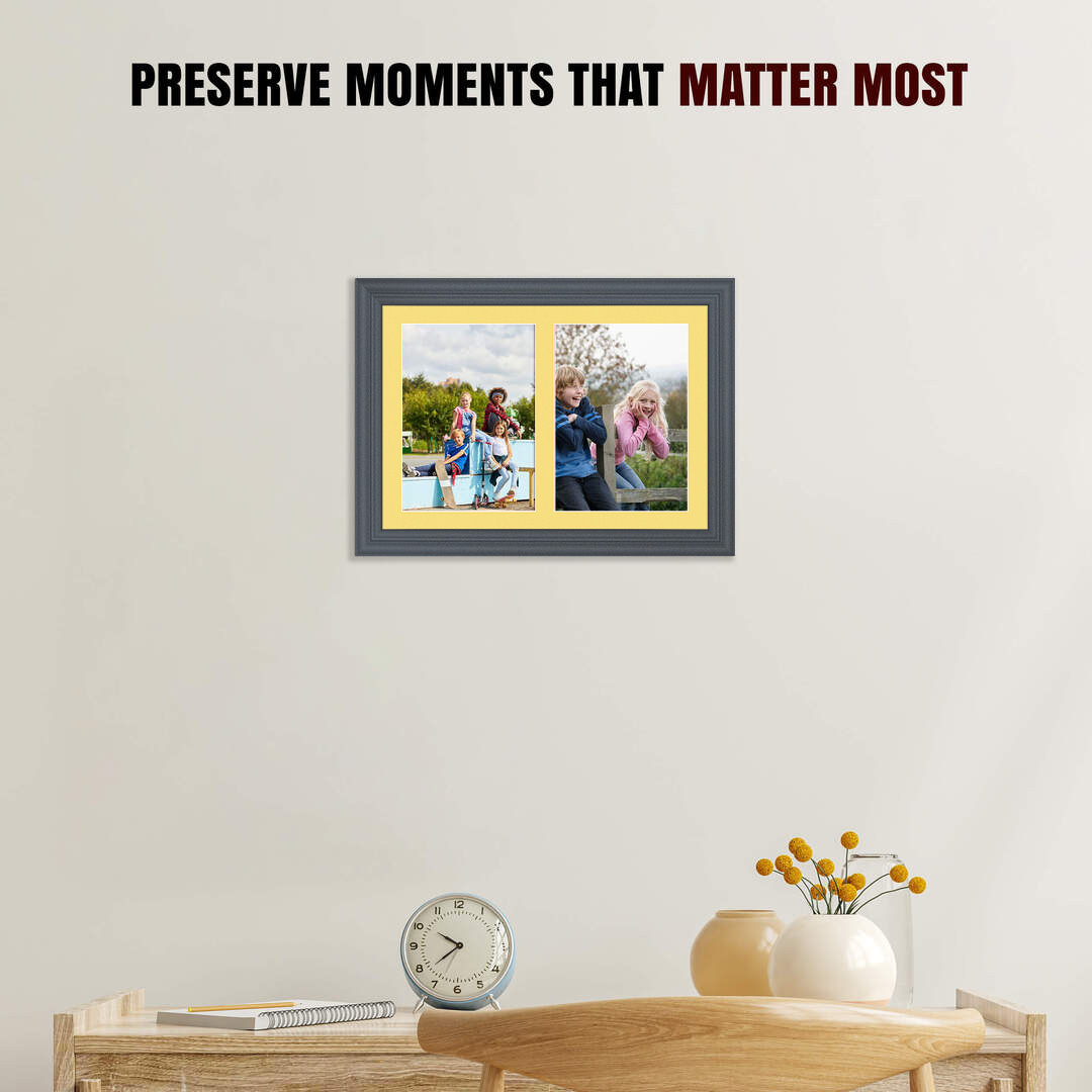 20x14" Dark Grey Classic Multi Aperture Photo Frame Holds A4 (x2) Photos With Primrose Mount | Modern Collage Frame thumbnail 2