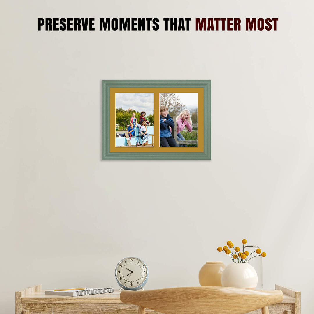 20x14" Green Classic Multi Aperture Photo Frame Holds A4 (x2) Photos With Antique Gold Mount | Modern Collage Frame thumbnail 2