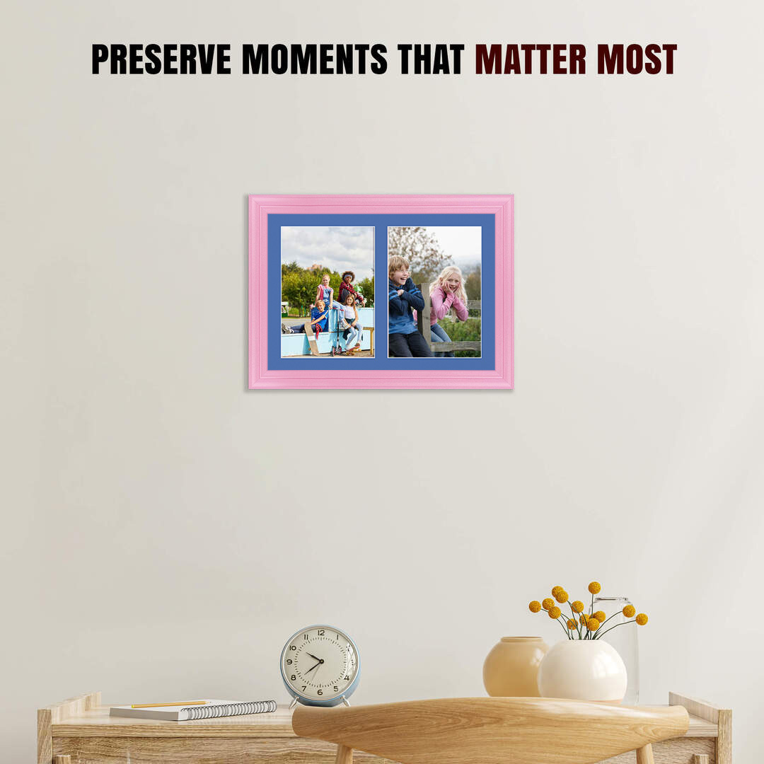 20x14" Pastel Pink Classic Multi Aperture Photo Frame Holds A4 (x2) Photos With Pacific Blue Mount | Modern Collage Frame thumbnail 2