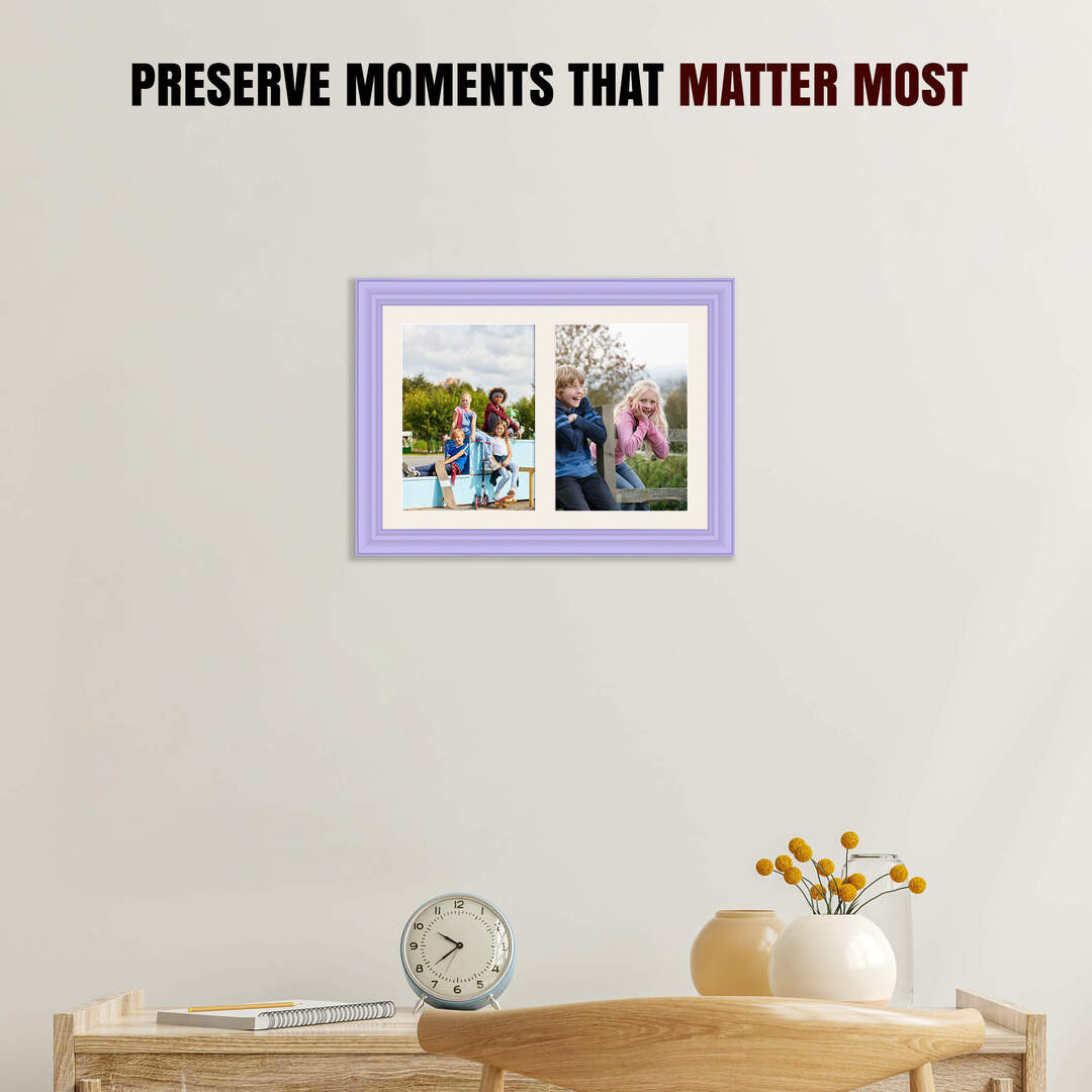 20x14" Purple Classic Multi Aperture Photo Frame Holds A4 (x2) Photos With Antique White Mount | Modern Collage Frame thumbnail 2