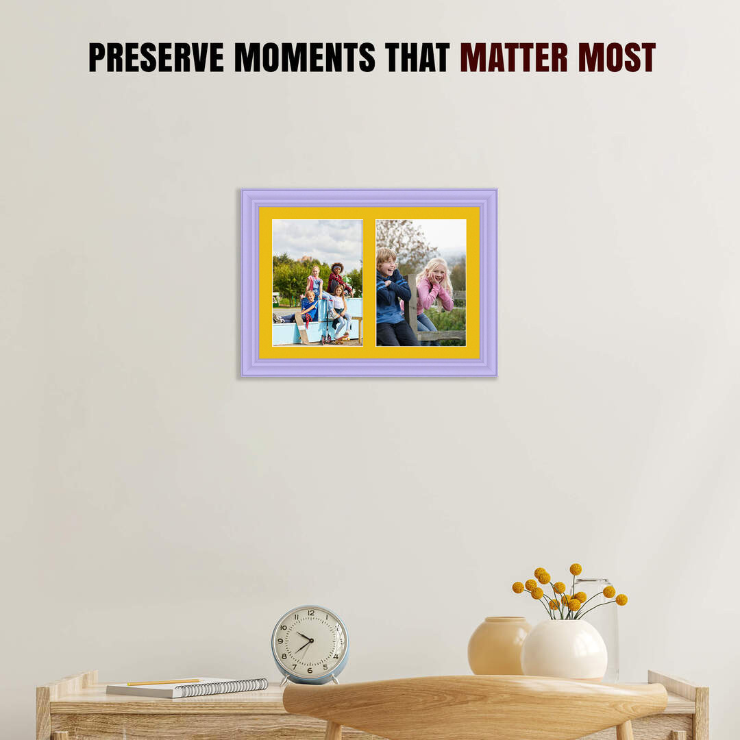 20x14" Purple Classic Multi Aperture Photo Frame Holds A4 (x2) Photos With Bright Yellow Mount | Modern Collage Frame thumbnail 2