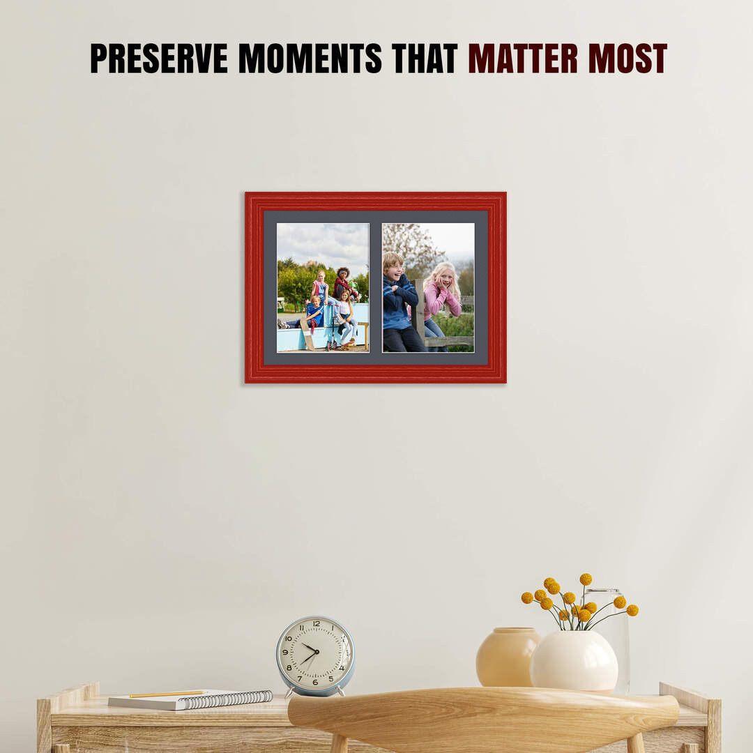 20x14" Red Classic Multi Aperture Photo Frame - Fits A4 (x2) Photos | Collage Frame thumbnail 2