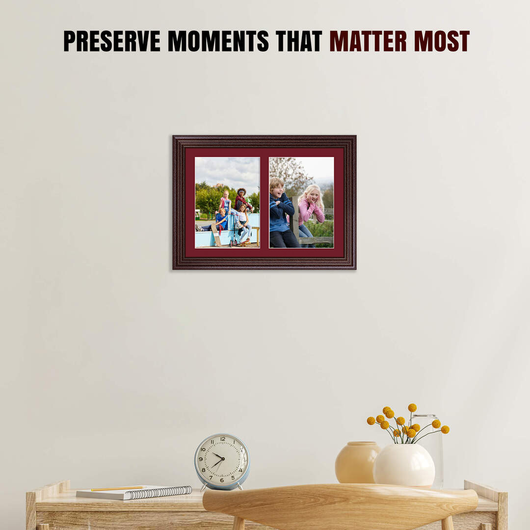 20x14" Rose Wood Classic Multi Aperture Photo Frame - Fits A4 (x2) Photos | Collage Frame thumbnail 2