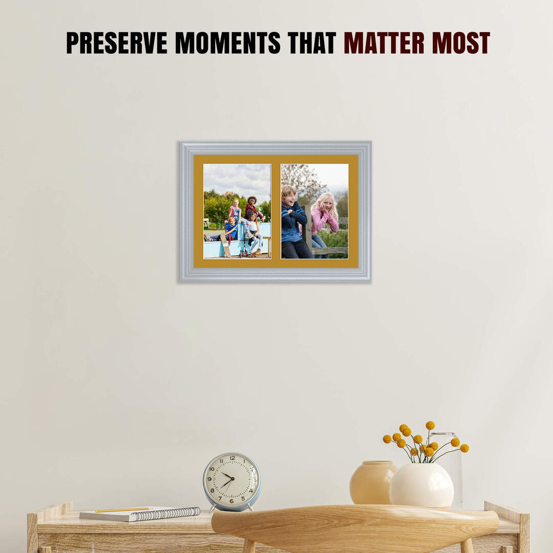 20x14" Silver Classic Multi Aperture Photo Frame - Fits A4 (x2) Photos | Collage Frame thumbnail 2