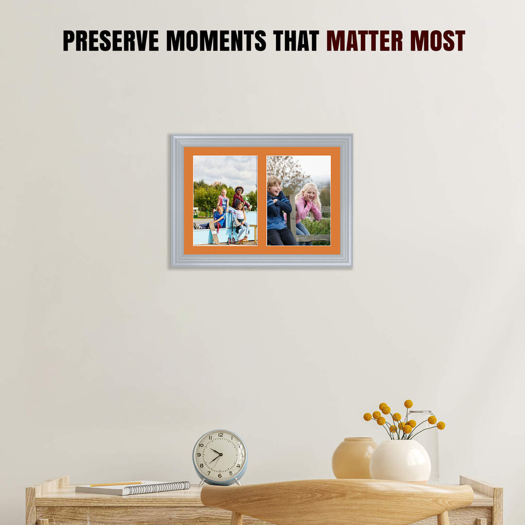 20x14" Silver Classic Multi Aperture Photo Frame Holds A4 (x2) Photos With Burnt Orange Mount | Modern Collage Frame thumbnail 2
