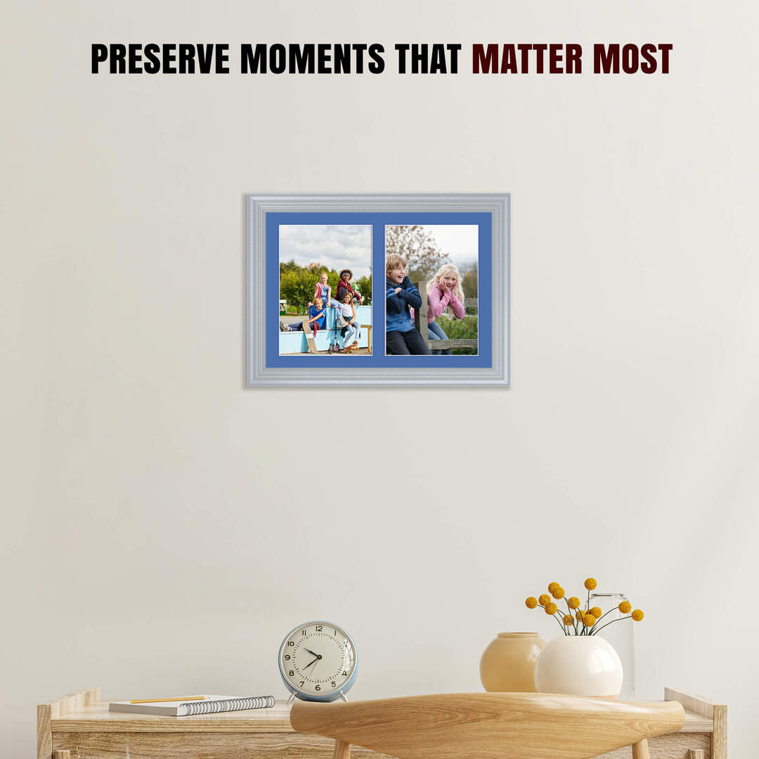20x14" Classic Silver Multi Aperture Photo Frame - Fits A4 (x2) Photos | Collage Frame thumbnail 2