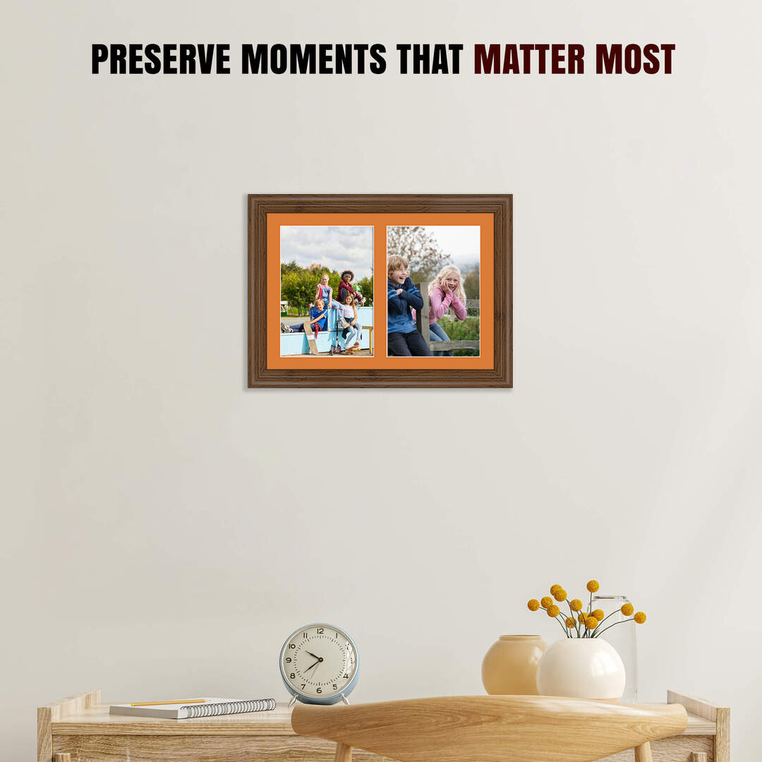 20x14" Walnut Classic Multi Aperture Photo Frame Holds A4 (x2) Photos With Burnt Orange Mount | Modern Collage Frame thumbnail 2