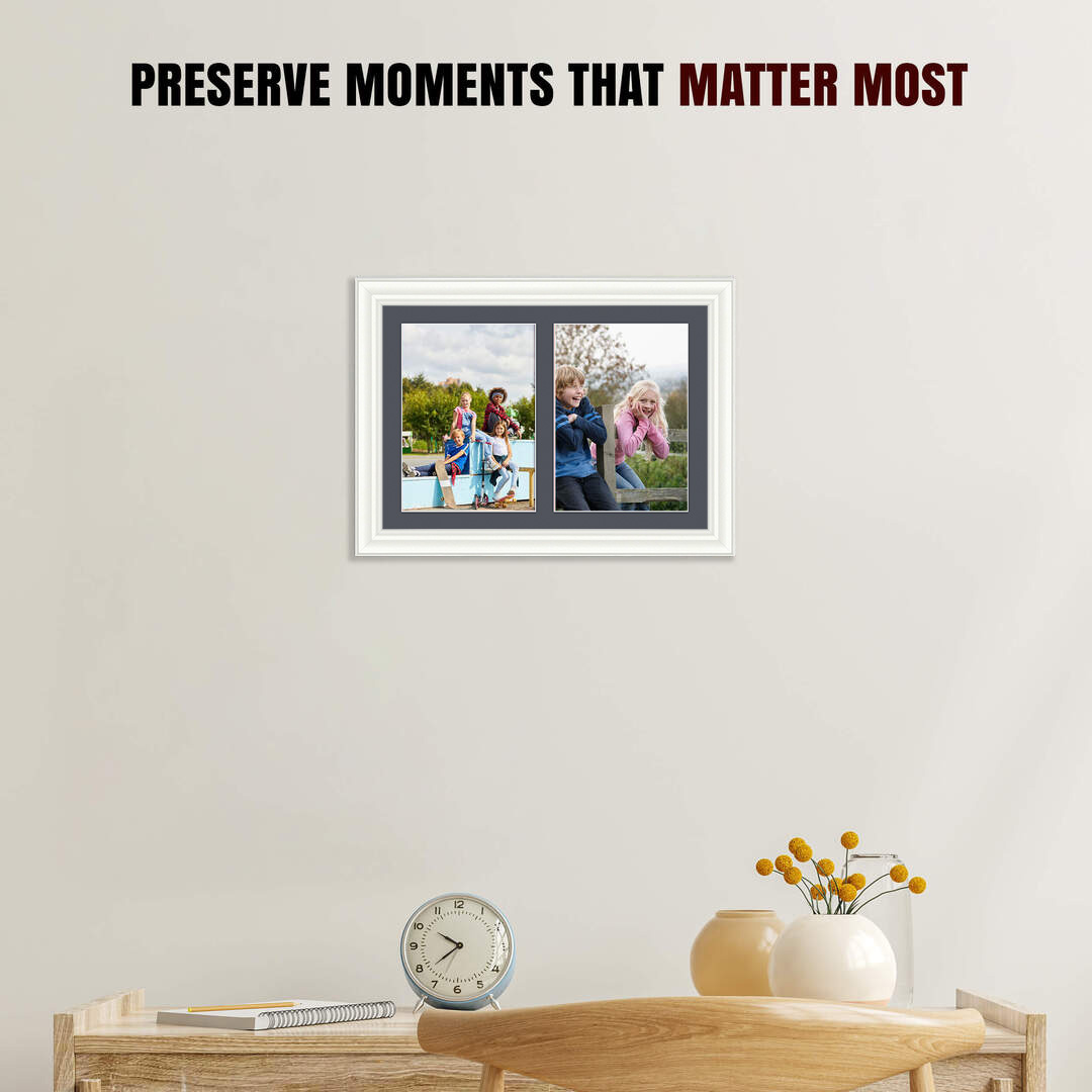 20x14" White Classic Multi Aperture Photo Frame Holds A4 (x2) Photos With Charcoal Grey Mount | Modern Collage Frame thumbnail 2