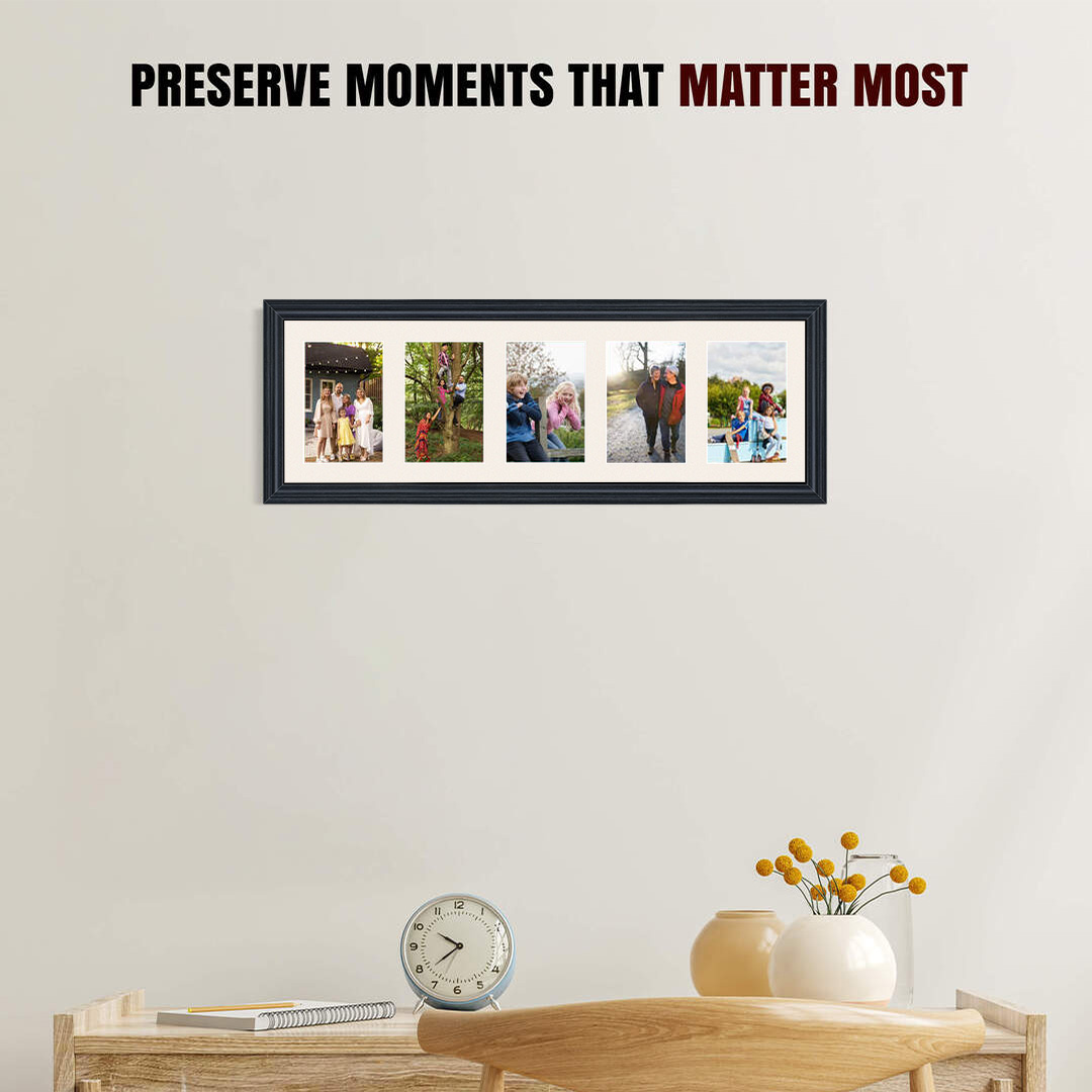 26x8" Classic Black Multi Aperture Photo Frame - Fits 6x4" (x5) Photos | Collage Frame thumbnail 2