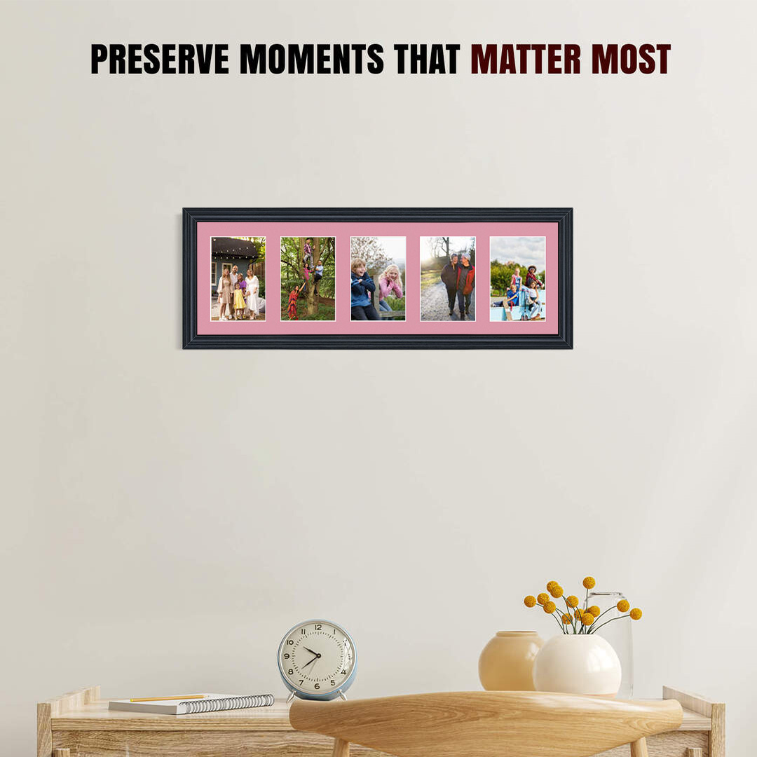 26x8" Classic Black Multi Aperture Photo Frame - Fits 6x4" (x5) Photos | Collage Frame thumbnail 2
