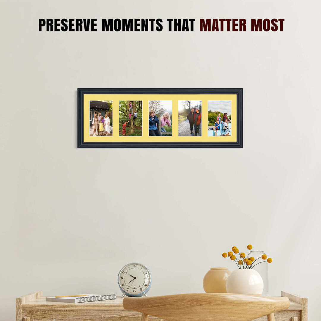 26x8" Classic Black Multi Aperture Photo Frame - Fits 6x4" (x5) Photos | Collage Frame thumbnail 2