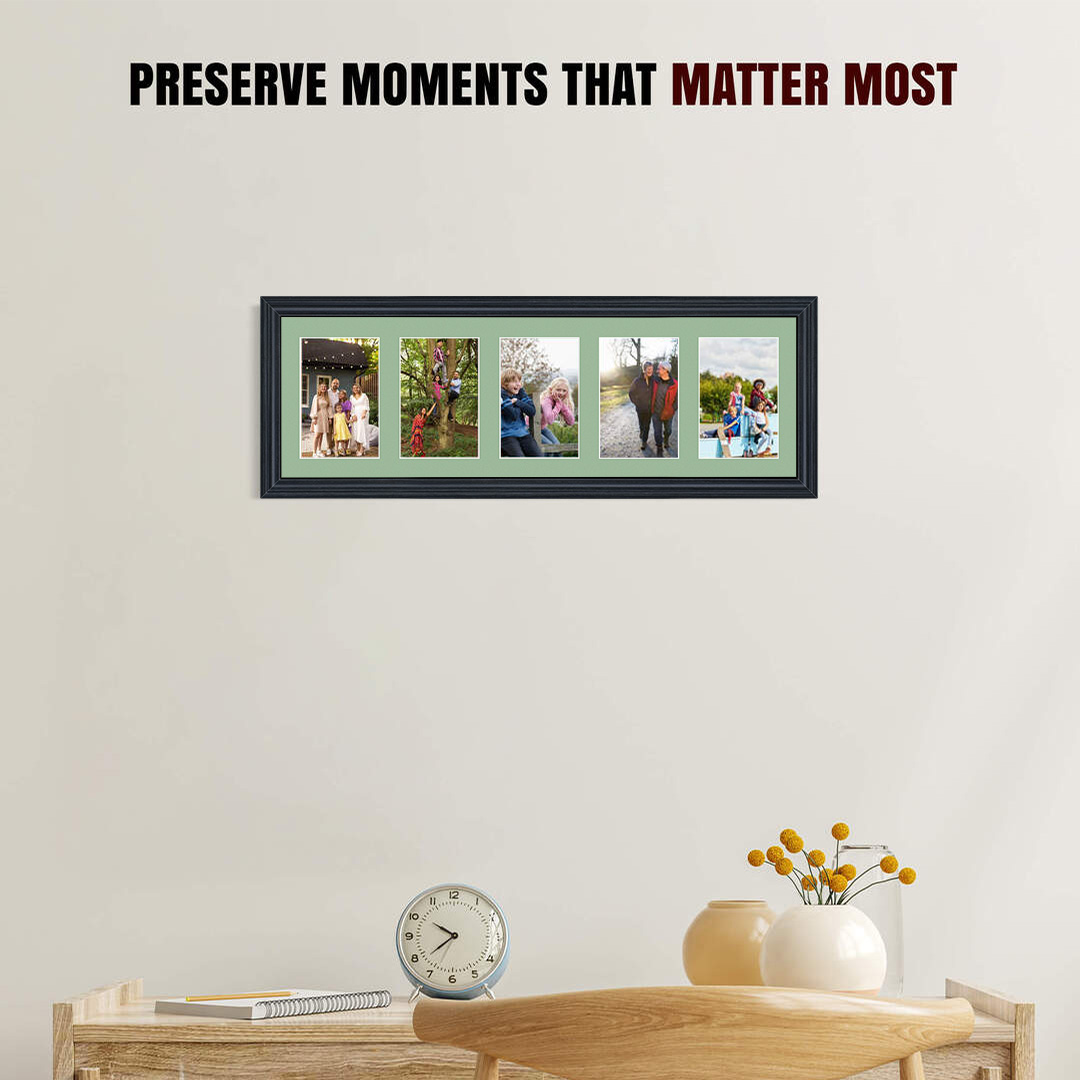 26x8" Black Classic Multi Aperture Photo Frame - Fits 6x4" (x5) Photos | Collage Frame thumbnail 2