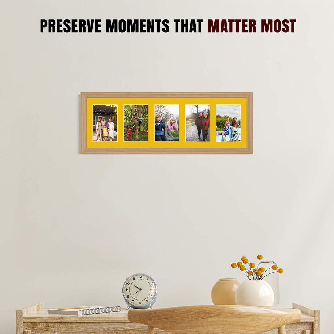 26x8" Classic Country Pine Multi Aperture Photo Frame - Fits 6x4" (x5) Photos | Collage Frame thumbnail 2