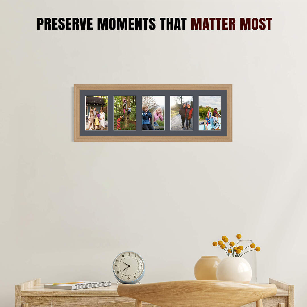 26x8" Classic Country Pine Multi Aperture Photo Frame - Fits 6x4" (x5) Photos | Collage Frame thumbnail 2