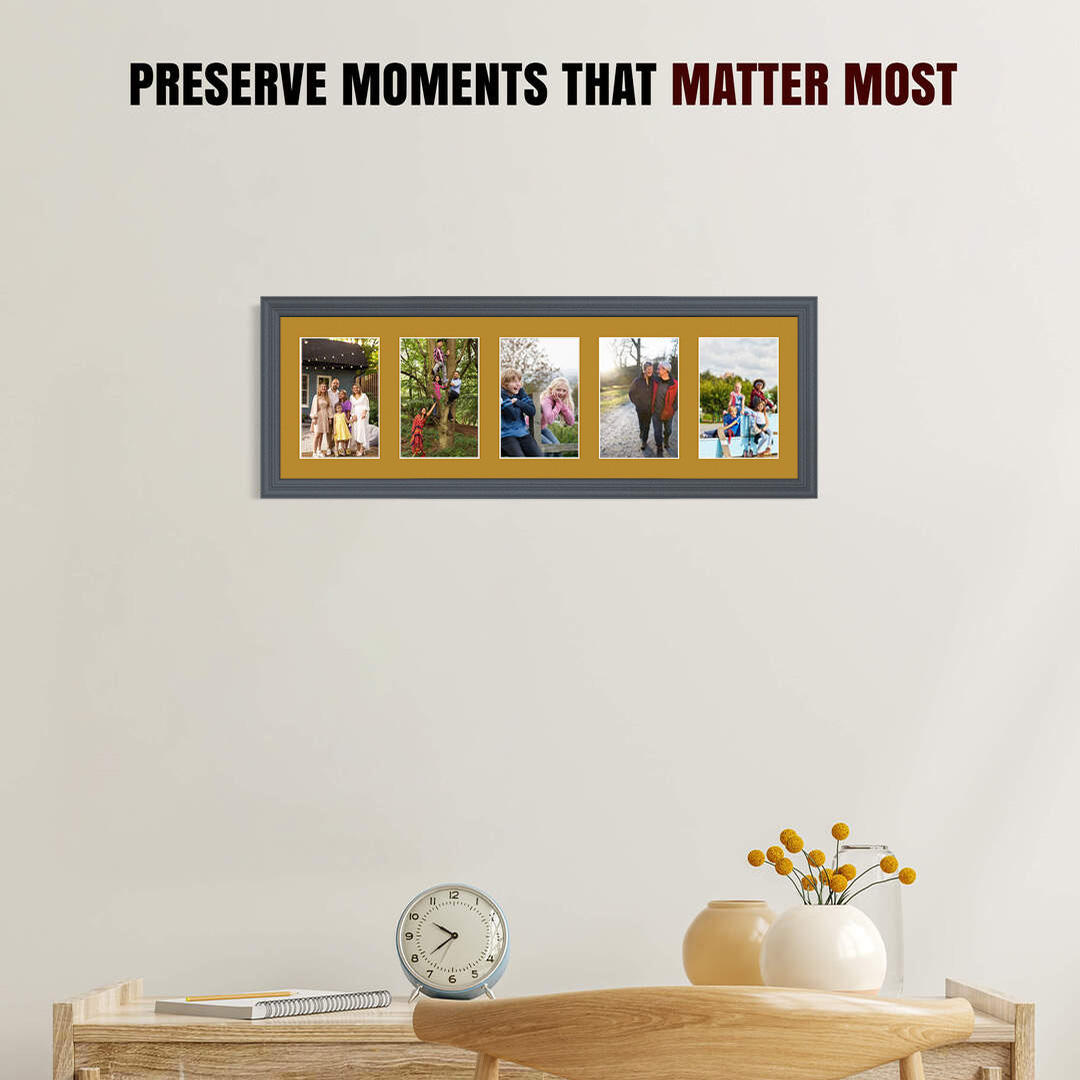 26x8" Classic Dark Grey Multi Aperture Photo Frame - Fits 6x4" (x5) Photos | Collage Frame thumbnail 2